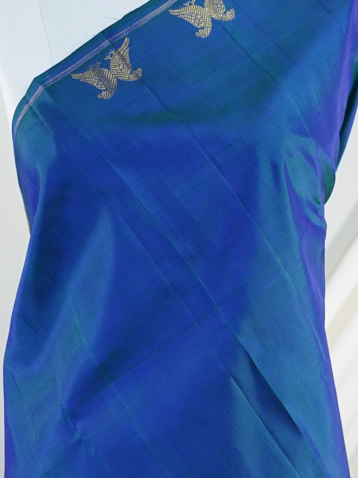 Kanchipuram Silk Peacock Blue 100% Pure Silk  - Manoranjitham Weaves - Handloom Store