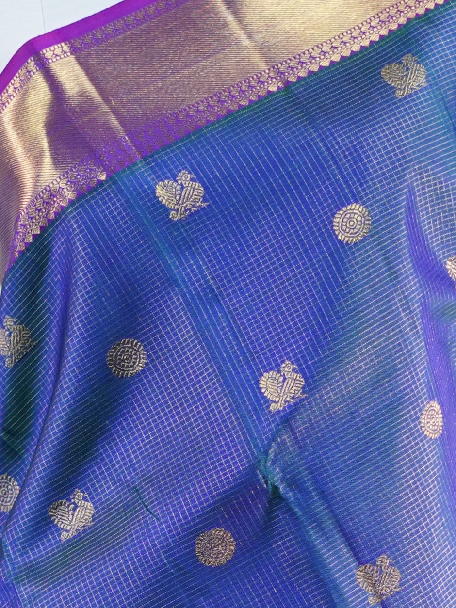 Kanchipuram Silk Blue  100% Pure Silk  - Manoranjitham Weaves - Handloom Store