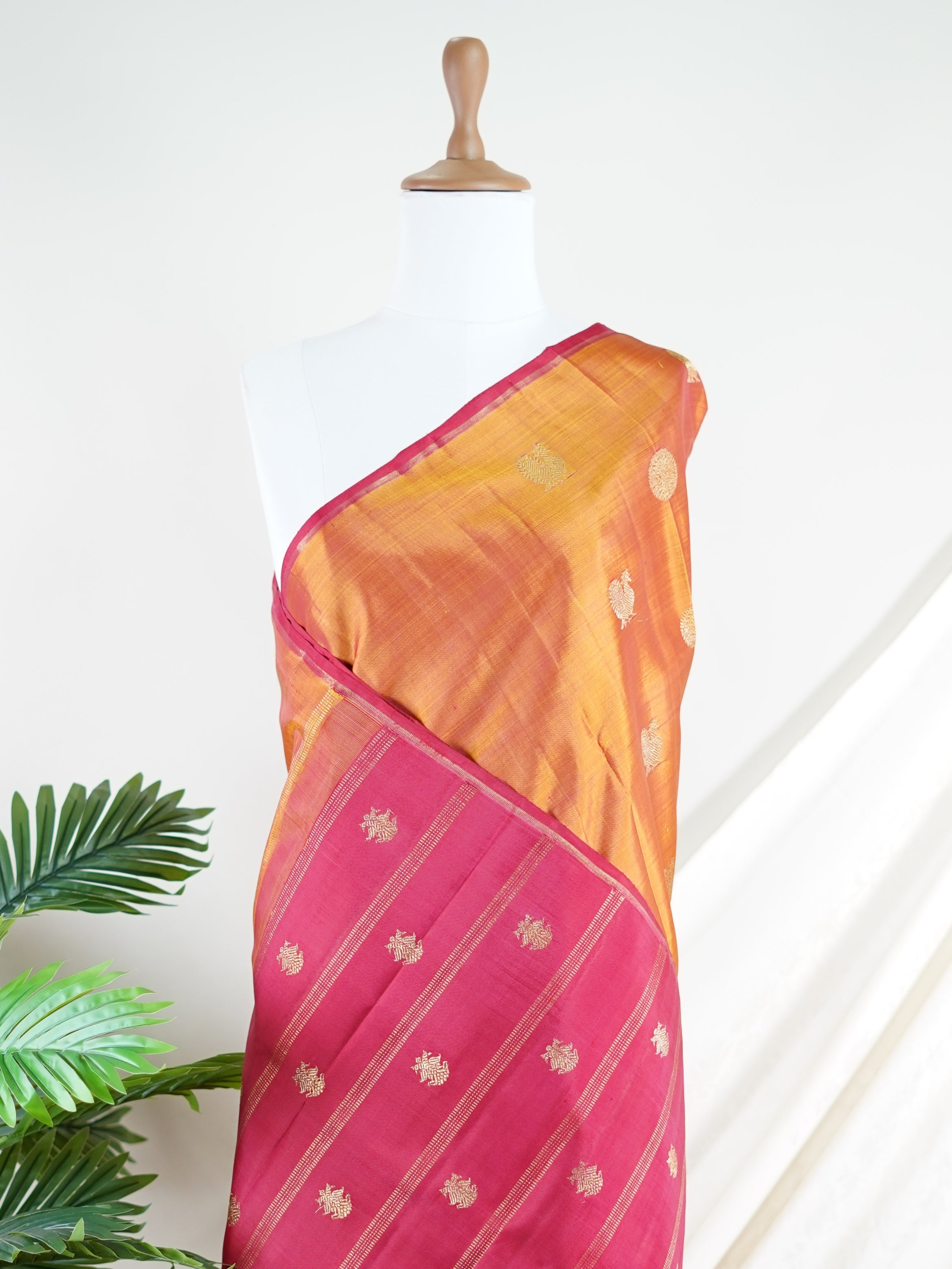 Kanchipuram Silk Orange 100% Pure Silk  - Manoranjitham Weaves - Handloom Store