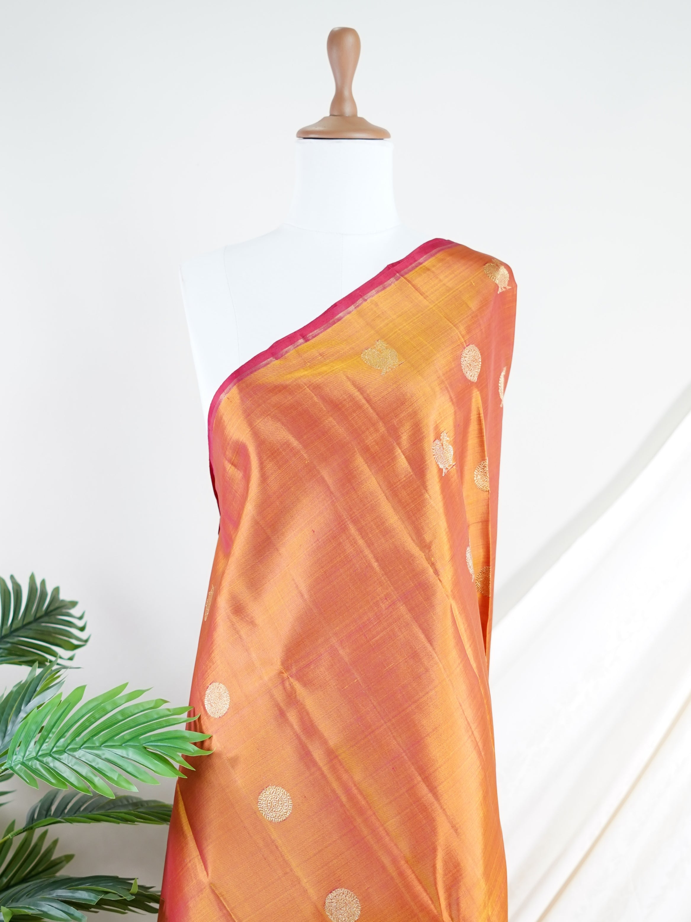 Kanchipuram Silk Orange 100% Pure Silk  - Manoranjitham Weaves - Handloom Store