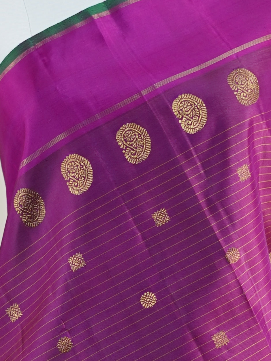 Kanchipuram Silk Magenta Pink 100% Pure Silk  - Manoranjitham Weaves - Handloom Store