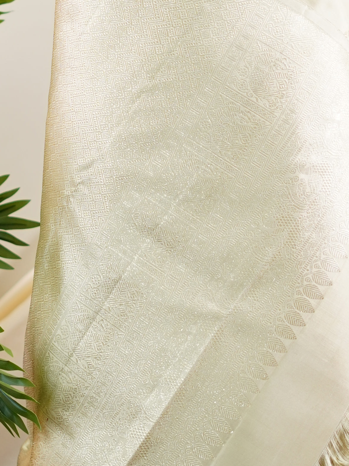 Kanchipuram Silk Cream 100% Pure Silk  - Manoranjitham Weaves - Handloom Store
