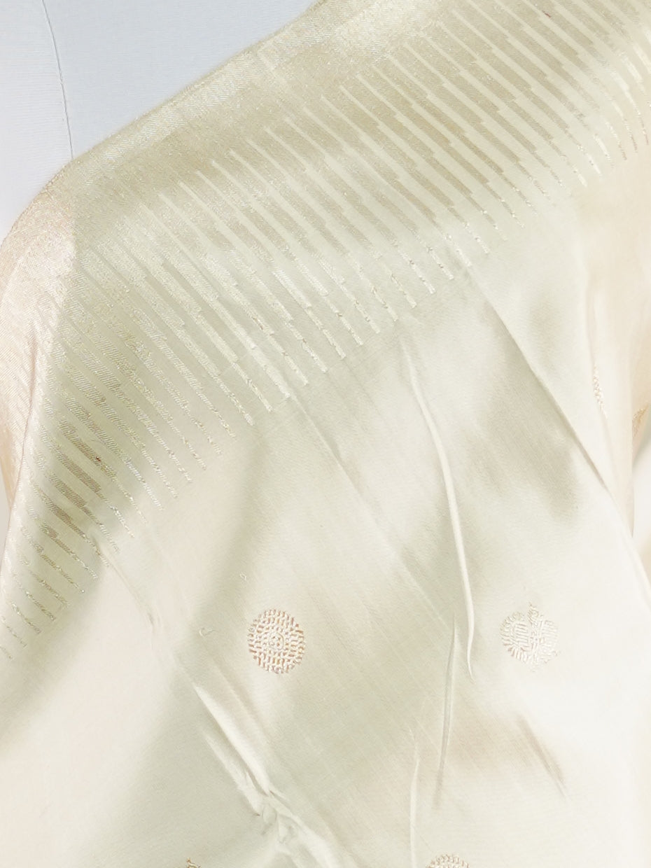Kanchipuram Silk Cream 100% Pure Silk  - Manoranjitham Weaves - Handloom Store