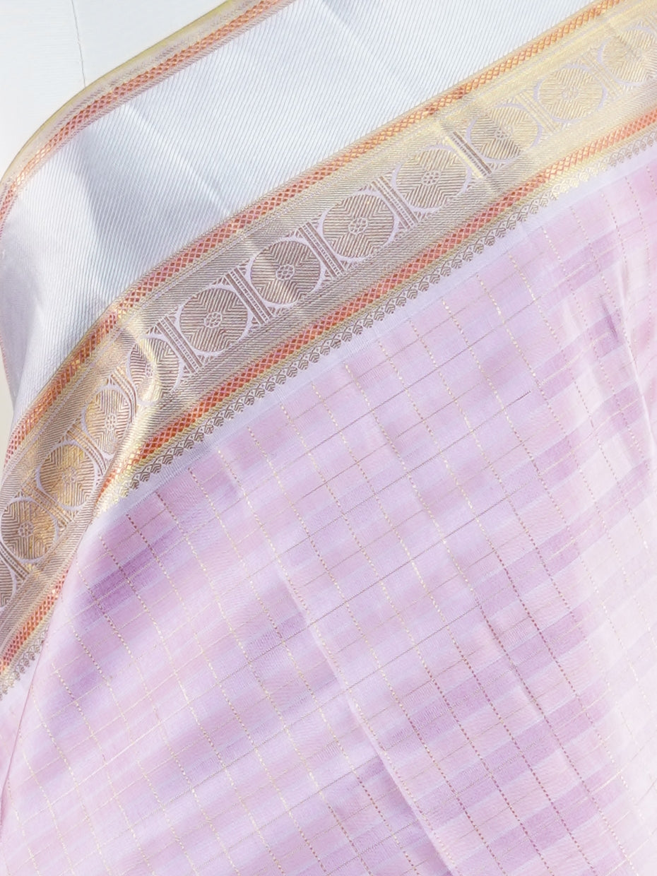 Kanchipuram Silk Lavander 100% Pure Silk  - Manoranjitham Weaves - Handloom Store