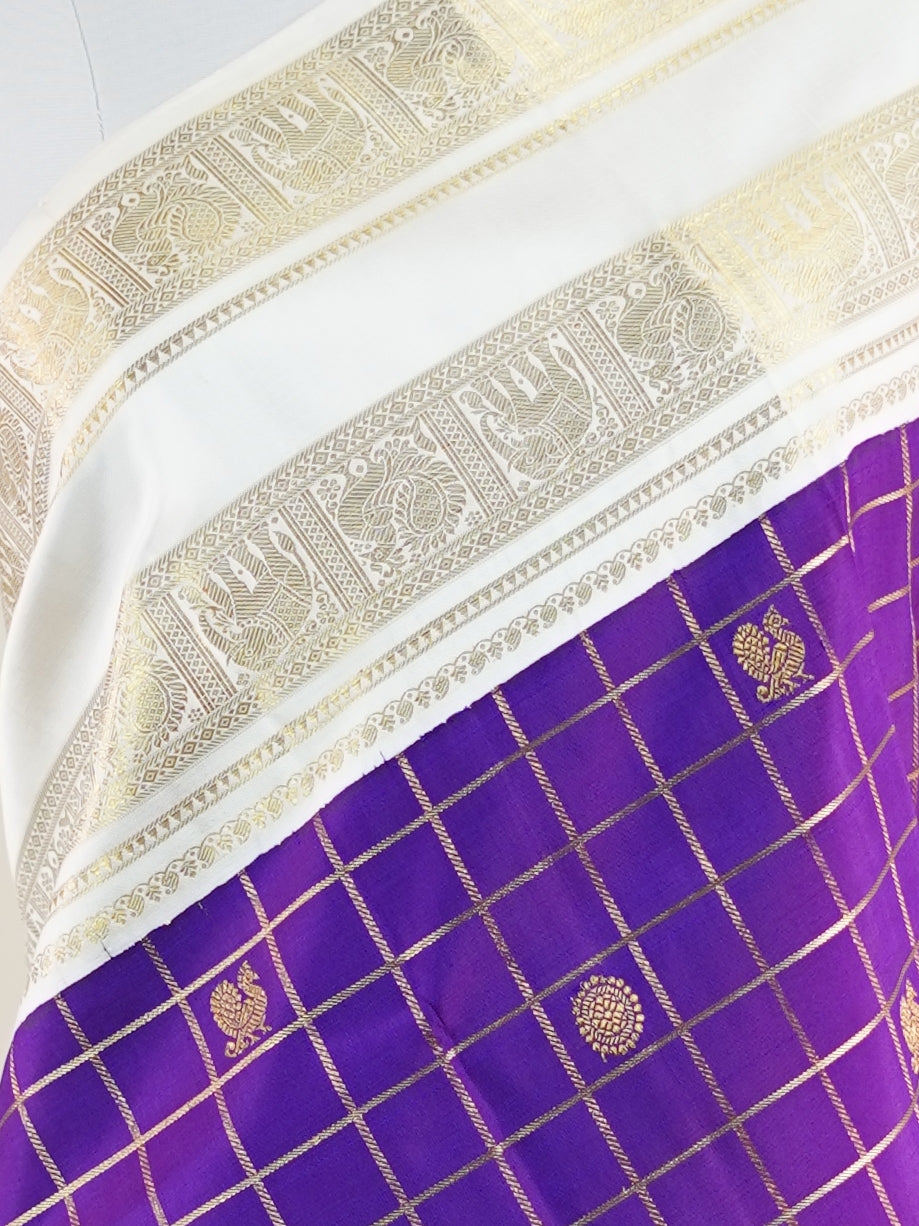 Kanchipuram Silk Purple 100% Pure Silk  - Manoranjitham Weaves - Handloom Store