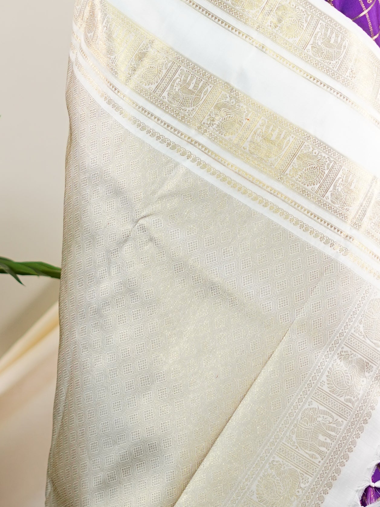 Kanchipuram Silk Purple 100% Pure Silk  - Manoranjitham Weaves - Handloom Store