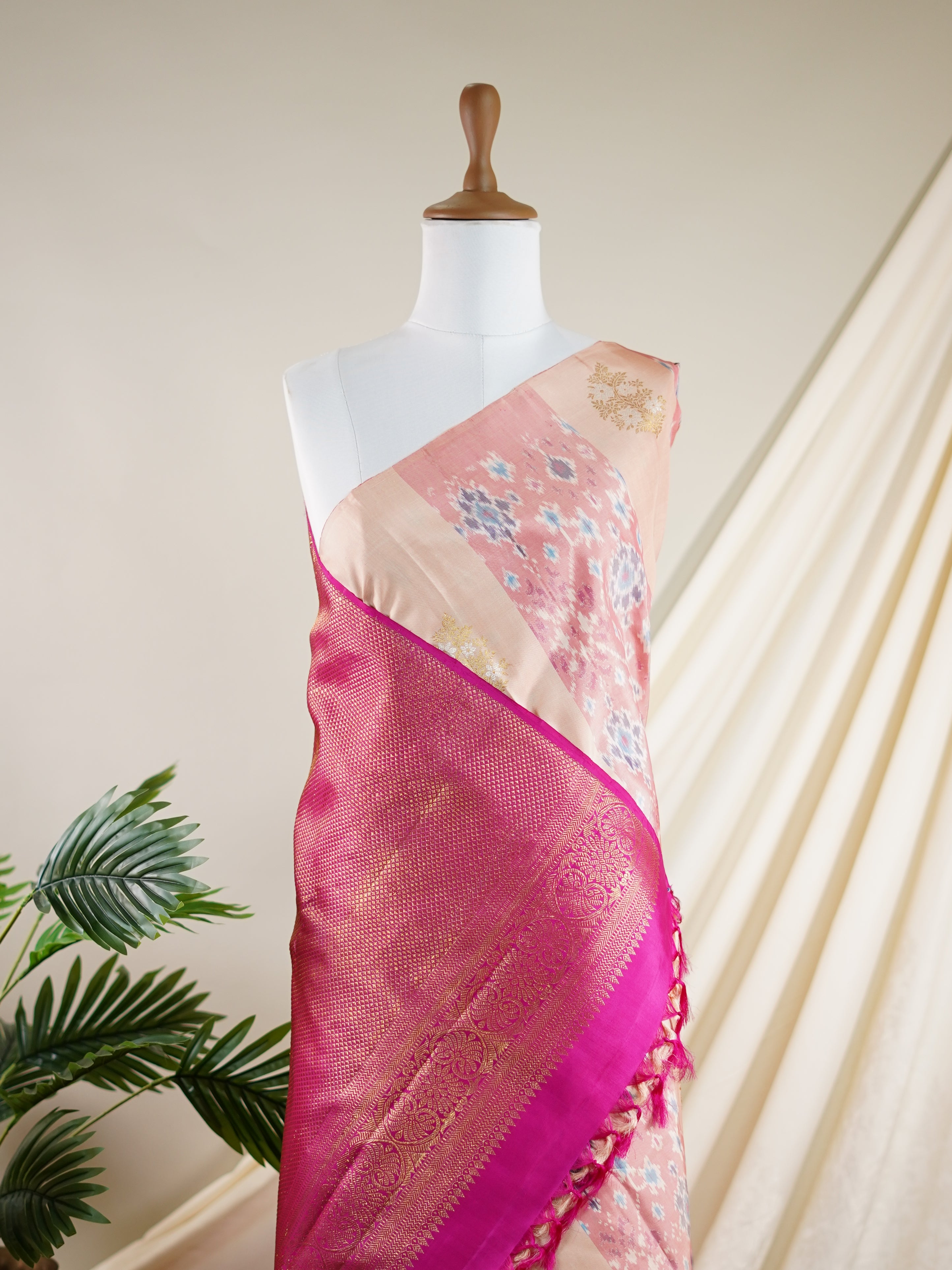 Kanchipuram Silk Onion Pink 100% Pure Silk  - Manoranjitham Weaves - Handloom Store