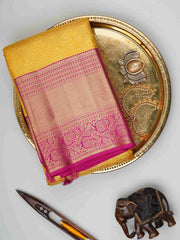 Kanchipuram Silk Yellow 100% Pure Silk  Manoranjitham Weaves - Handloom Store