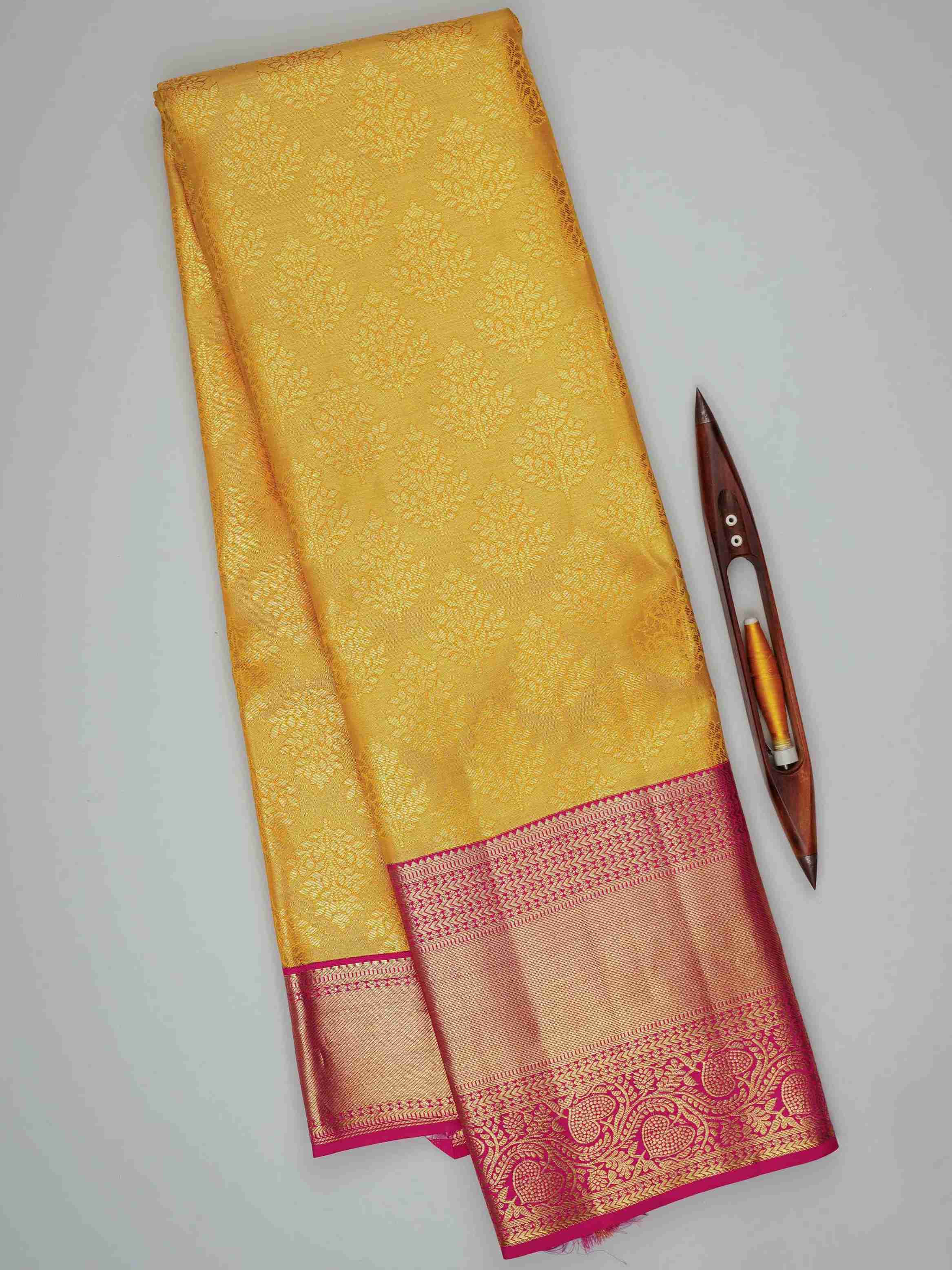 Kanchipuram Silk Yellow 100% Pure Silk  Manoranjitham Weaves - Handloom Store