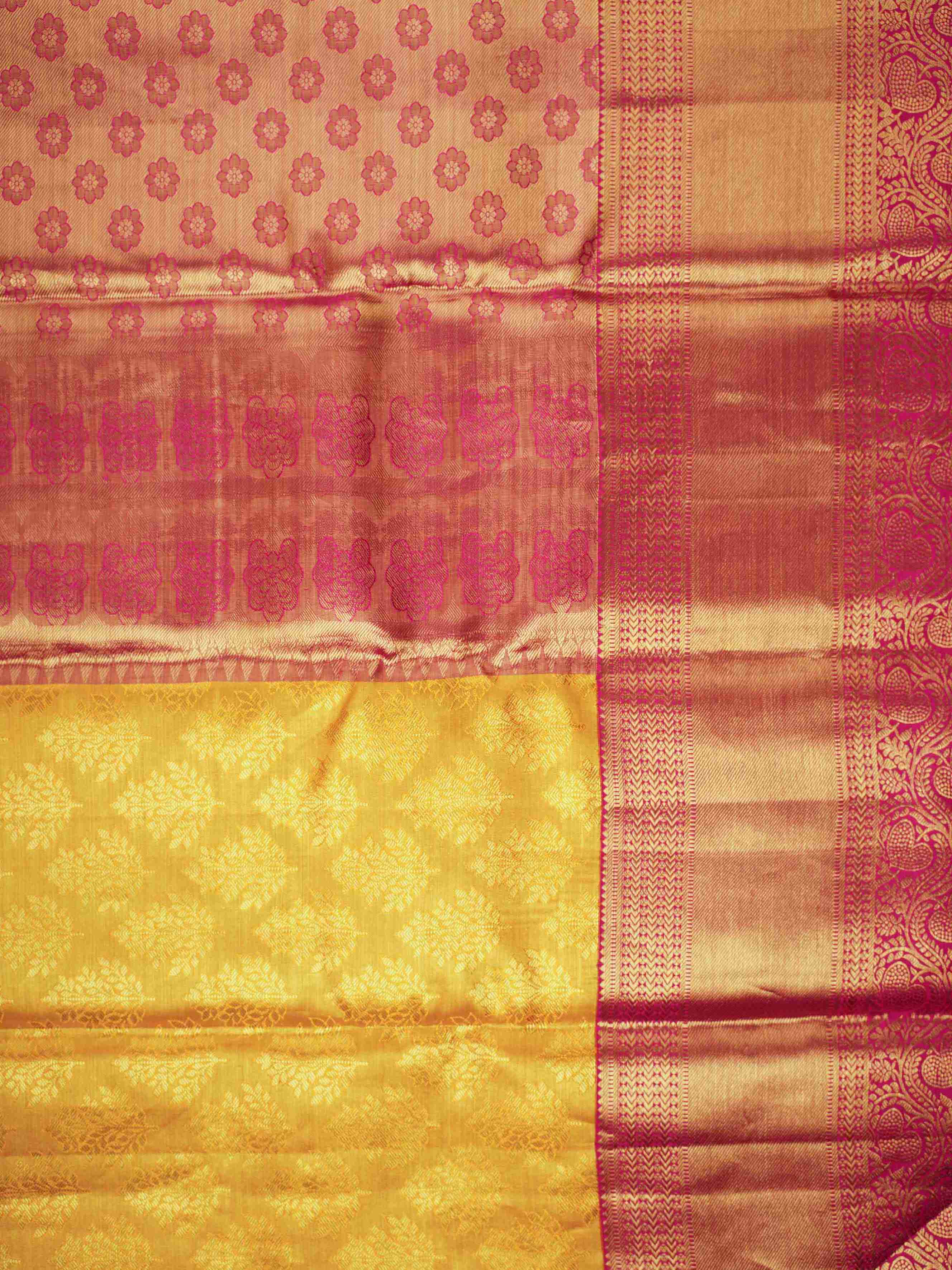 Kanchipuram Silk Yellow 100% Pure Silk  Manoranjitham Weaves - Handloom Store