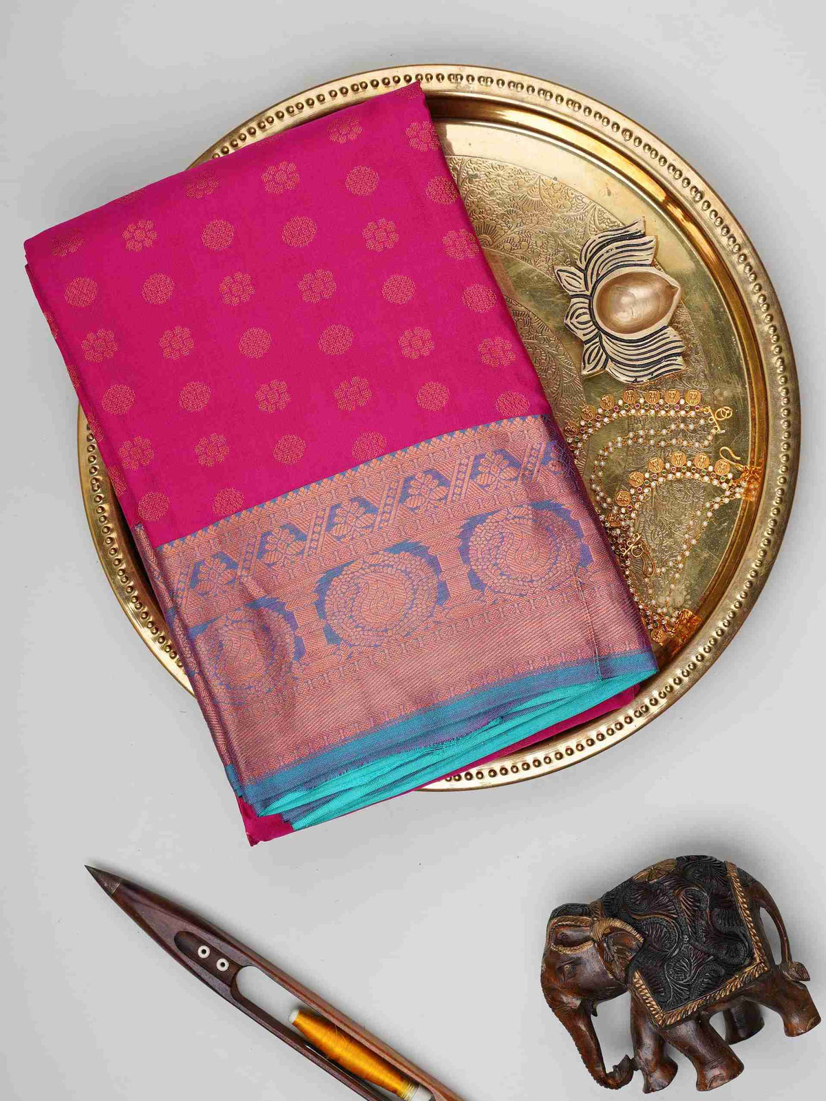 Kanchipuram Silk Hot Pink 100% Pure Silk  Manoranjitham Weaves - Handloom Store