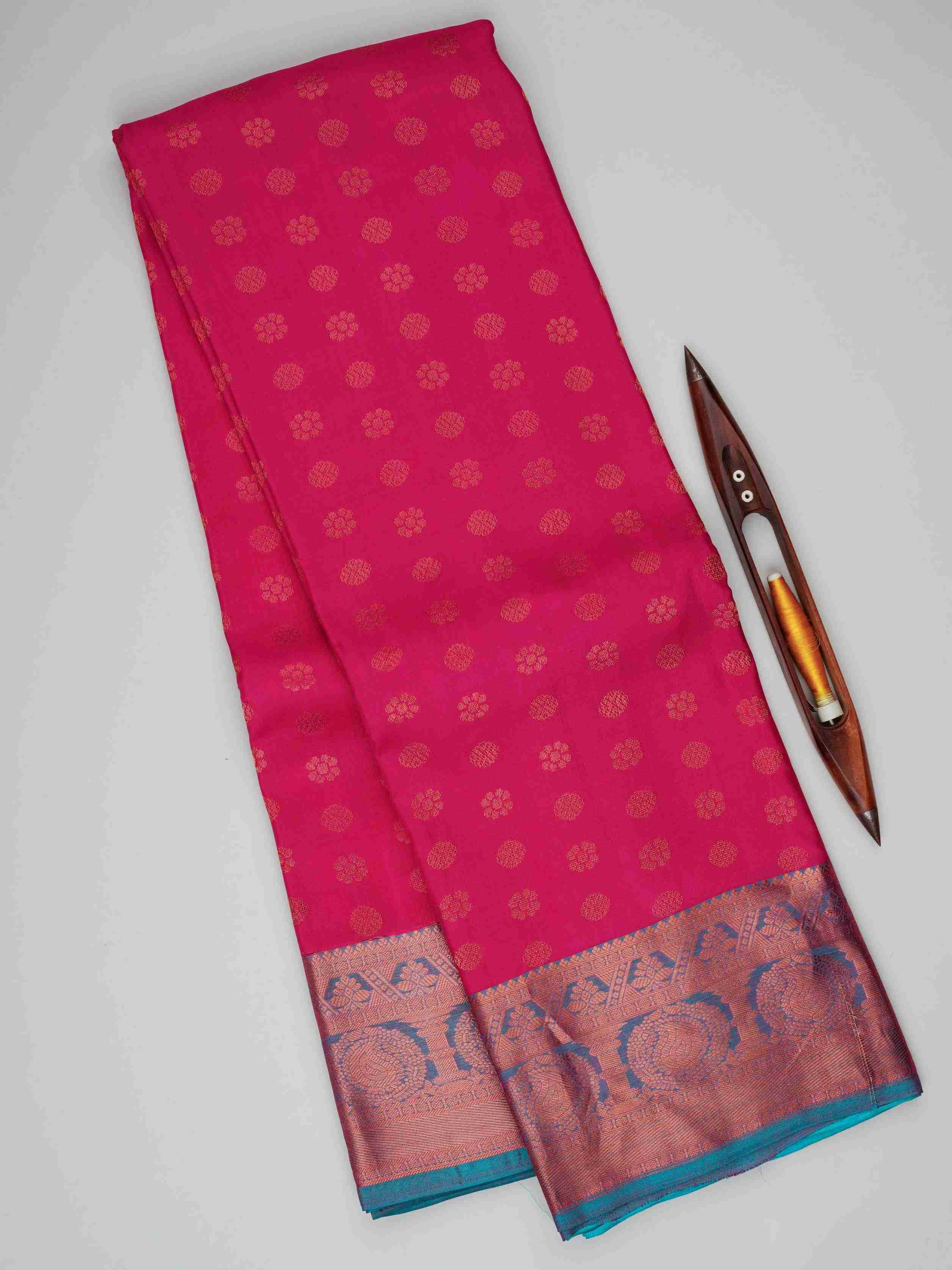 Kanchipuram Silk Hot Pink 100% Pure Silk  Manoranjitham Weaves - Handloom Store