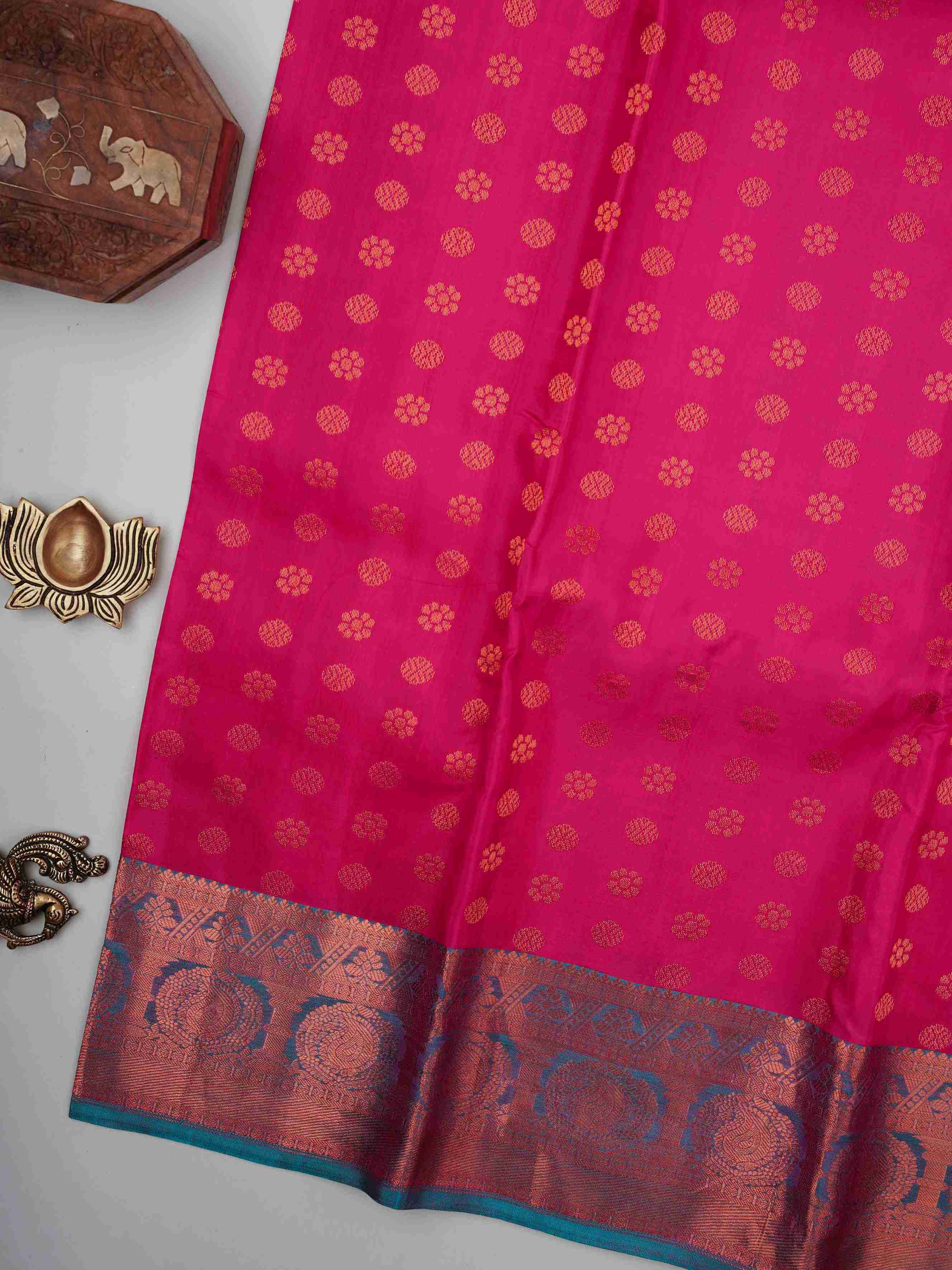 Kanchipuram Silk Hot Pink 100% Pure Silk  Manoranjitham Weaves - Handloom Store