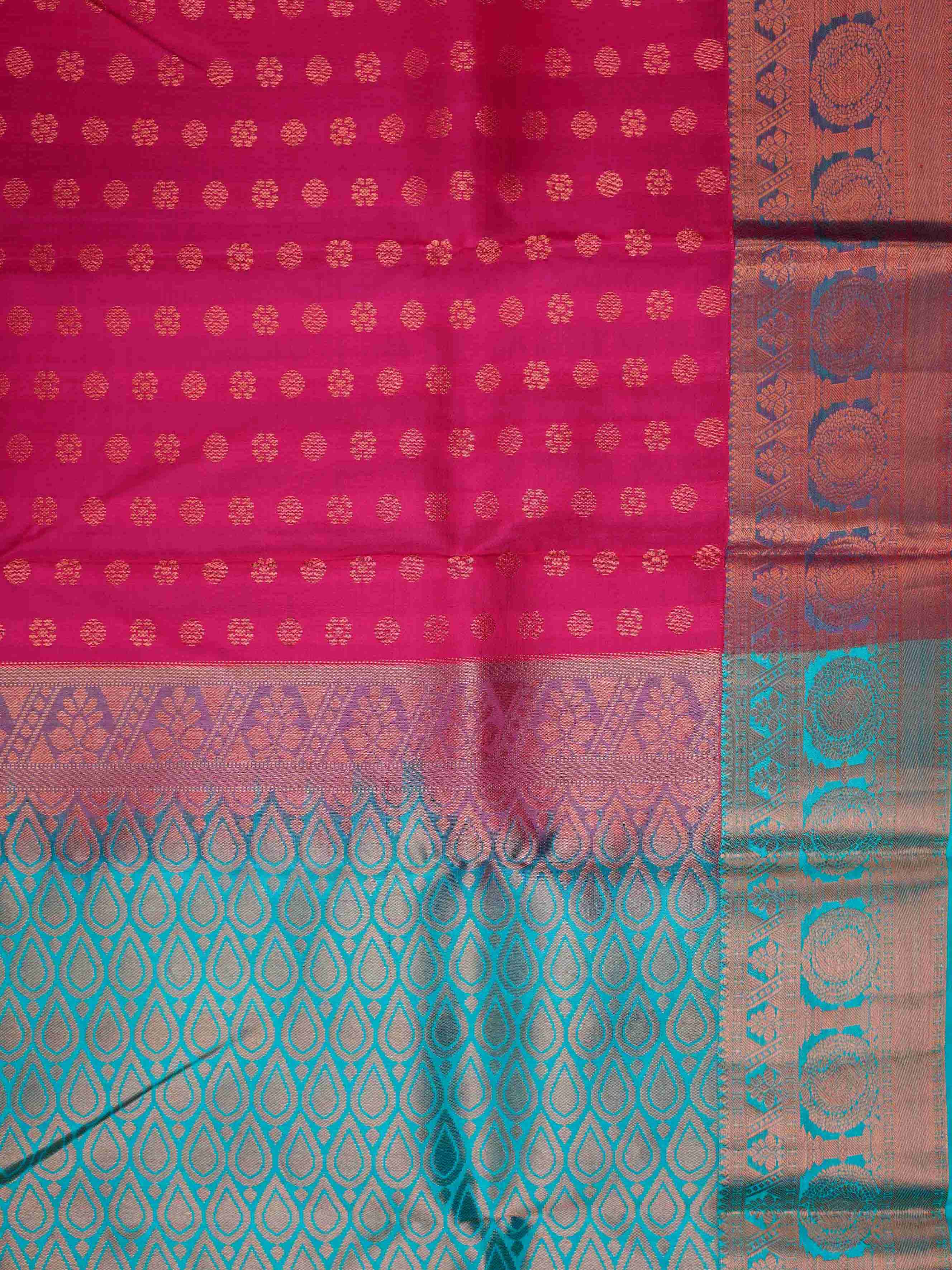 Kanchipuram Silk Hot Pink 100% Pure Silk  Manoranjitham Weaves - Handloom Store