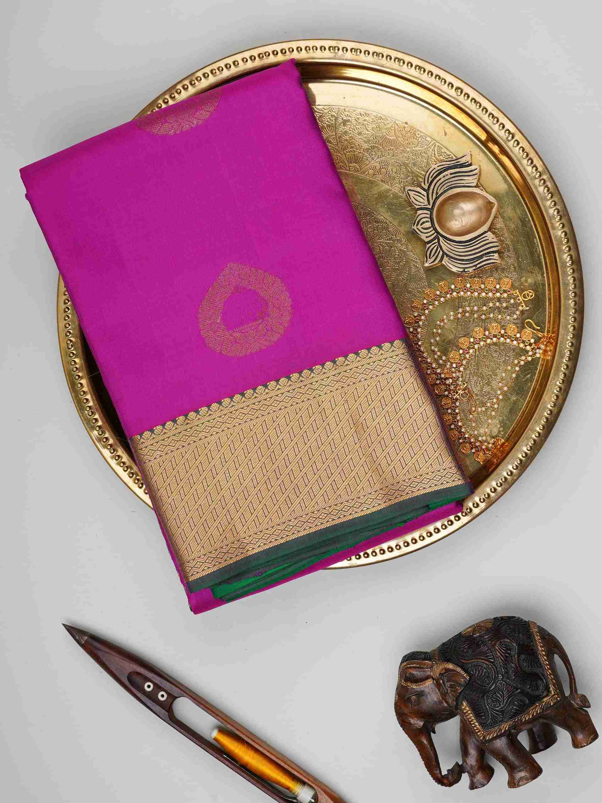 Kanchipuram Silk Pink 100% Pure Silk  Manoranjitham Weaves - Handloom Store