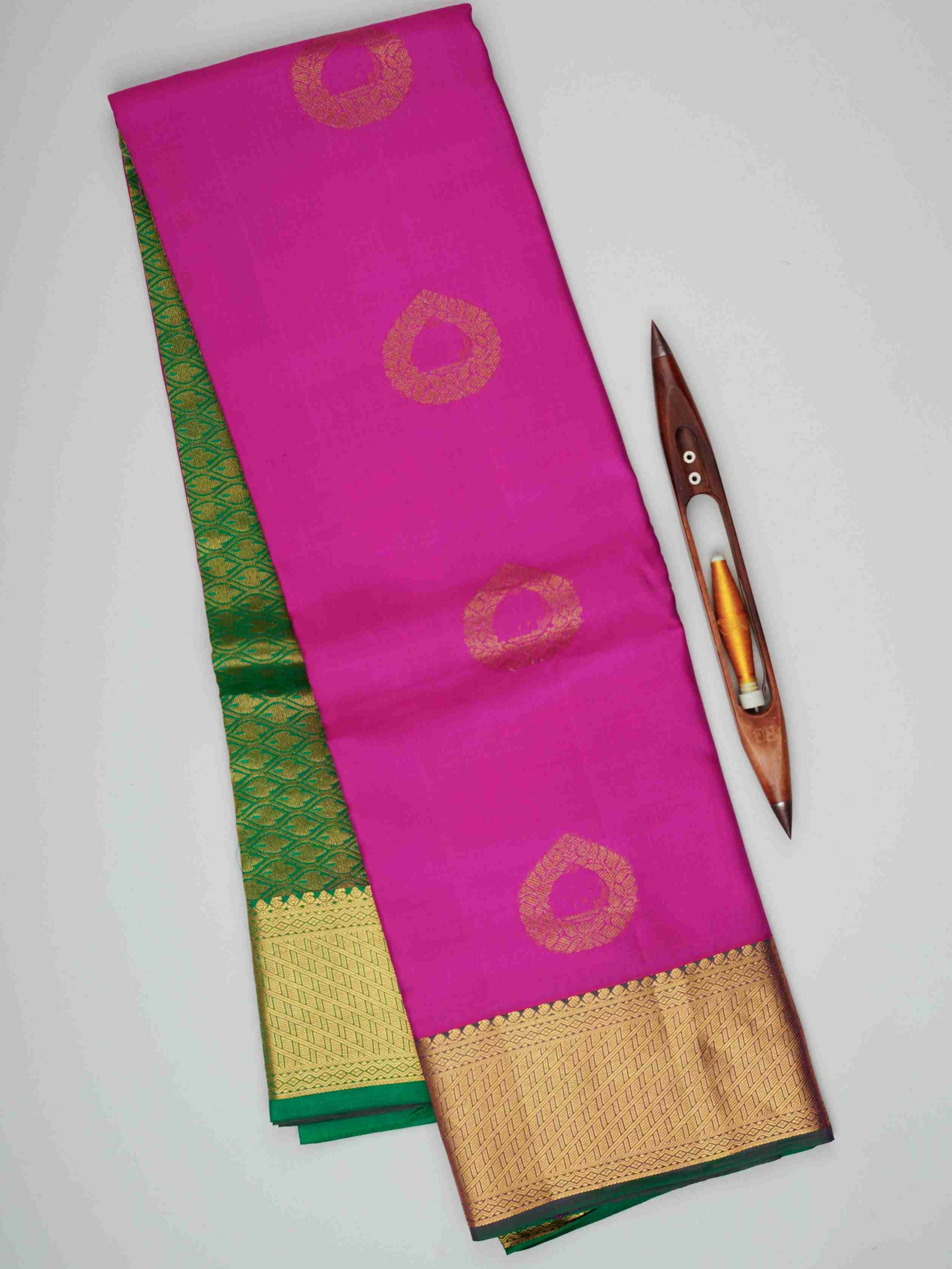 Kanchipuram Silk Pink 100% Pure Silk  Manoranjitham Weaves - Handloom Store
