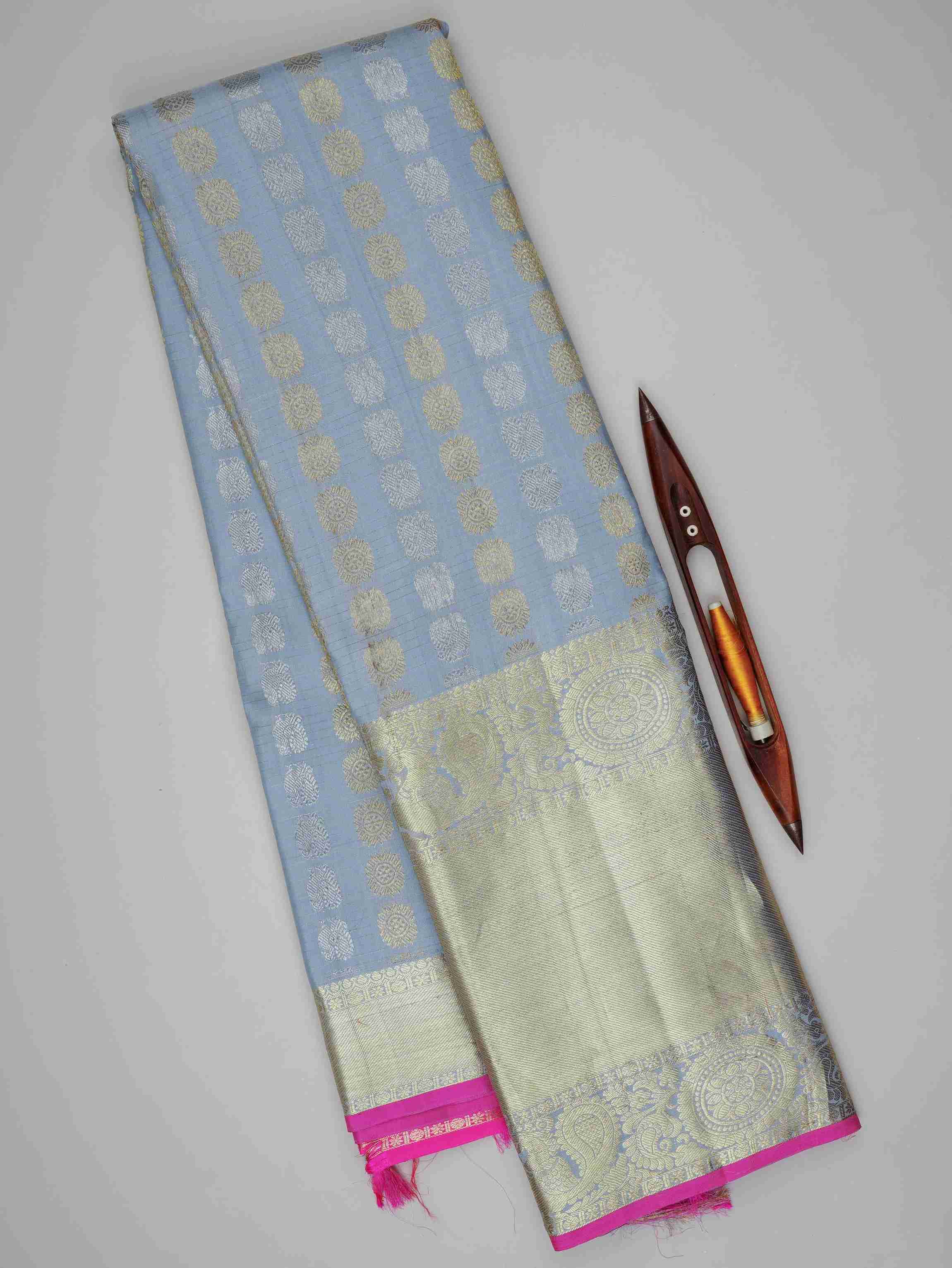 Kanchipuram Silk Silver 100% Pure Silk  Manoranjitham Weaves - Handloom Store