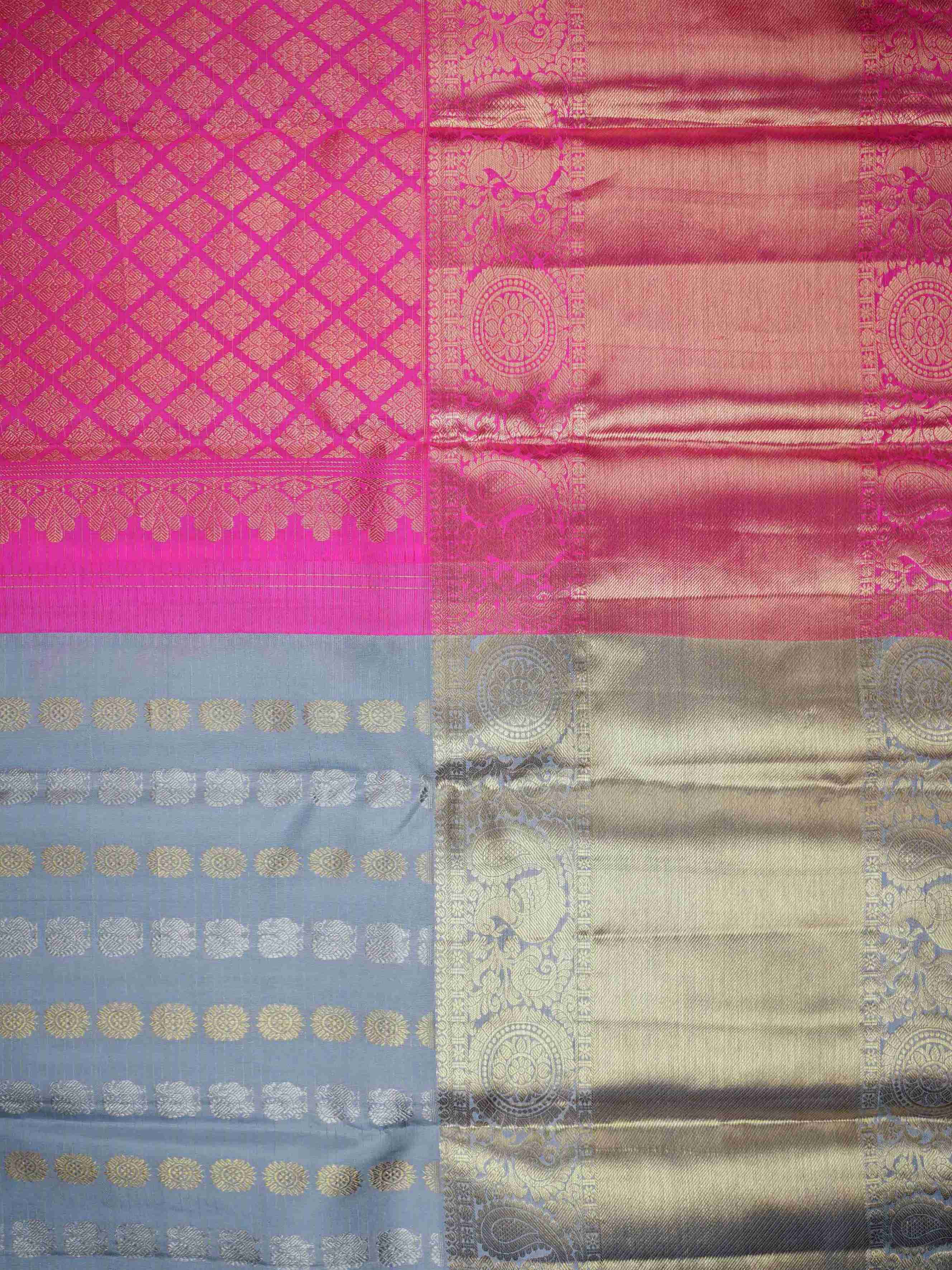 Kanchipuram Silk Silver 100% Pure Silk  Manoranjitham Weaves - Handloom Store