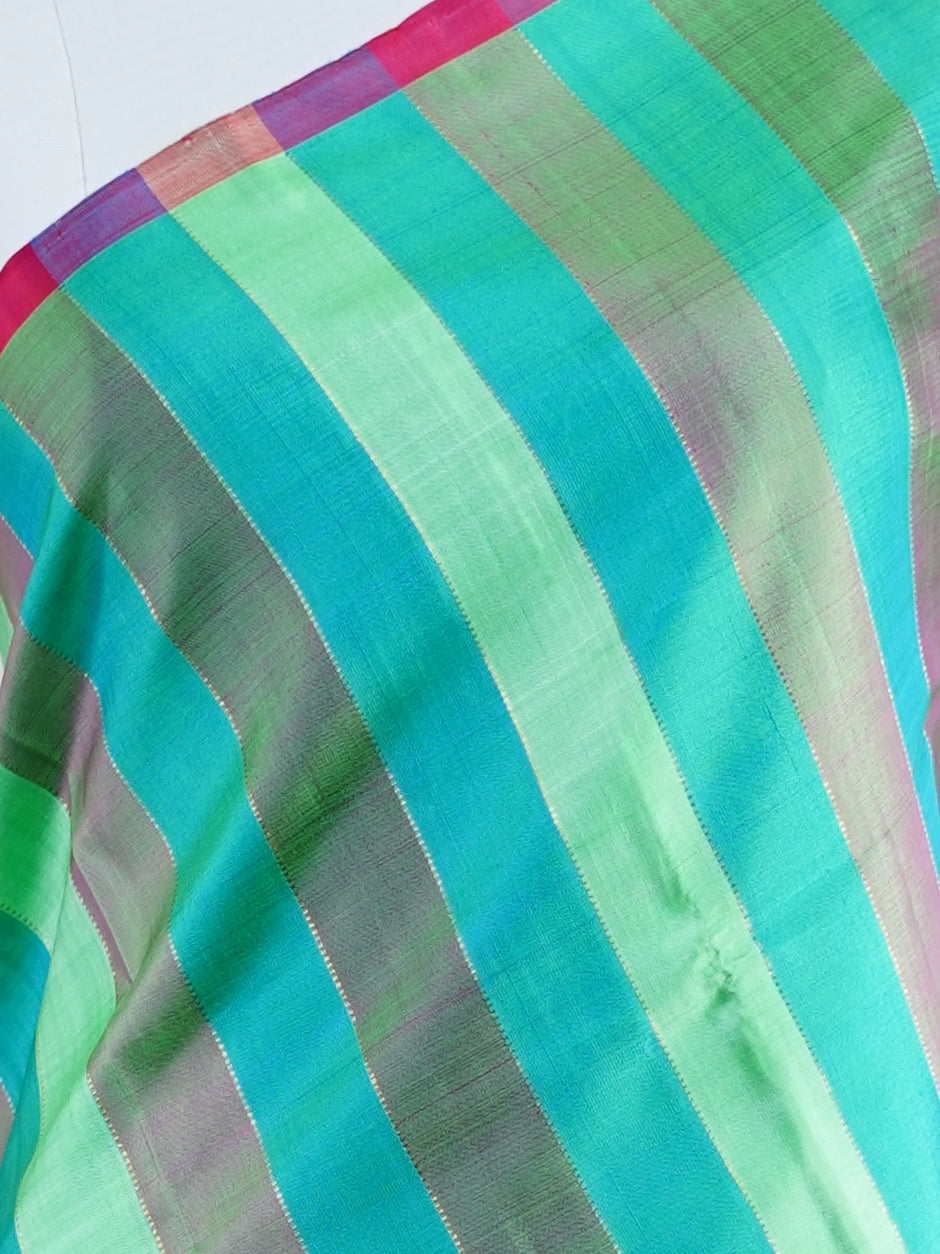 Kanchipuram Silk Green And Brown 100% Pure Silk  - Manoranjitham Weaves - Handloom Store