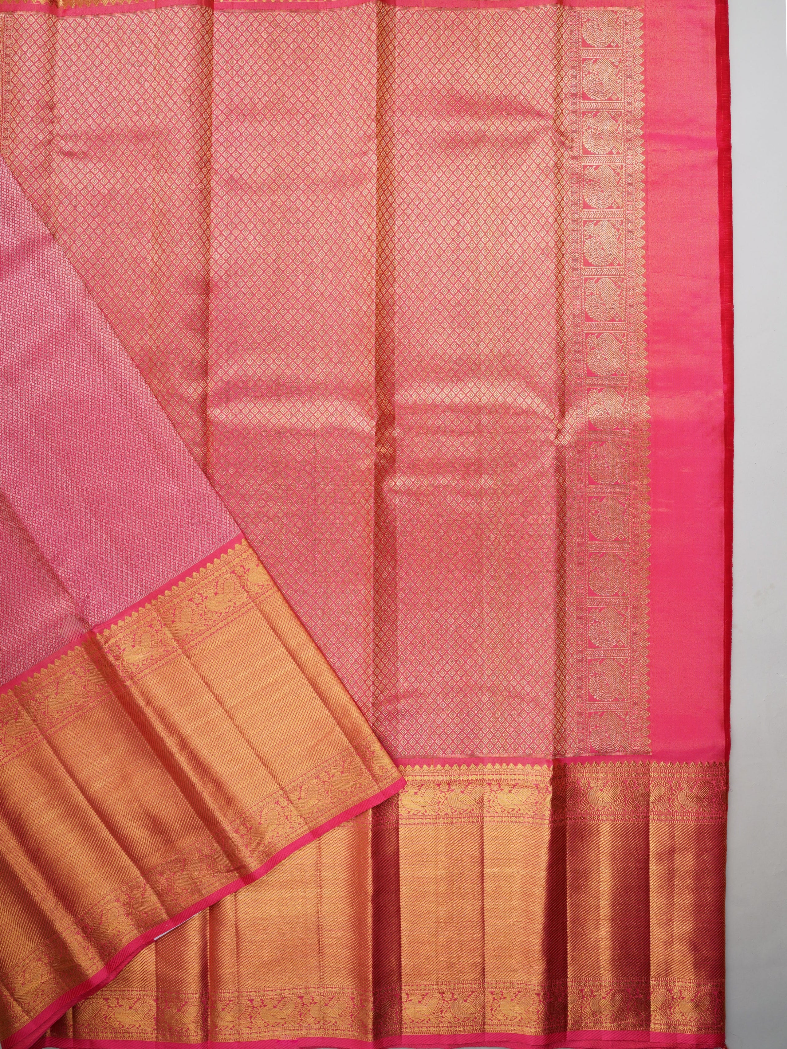 Kanchipuram Silk Hot Pink 100% Pure Silk  Manoranjitham Weaves - Handloom Store