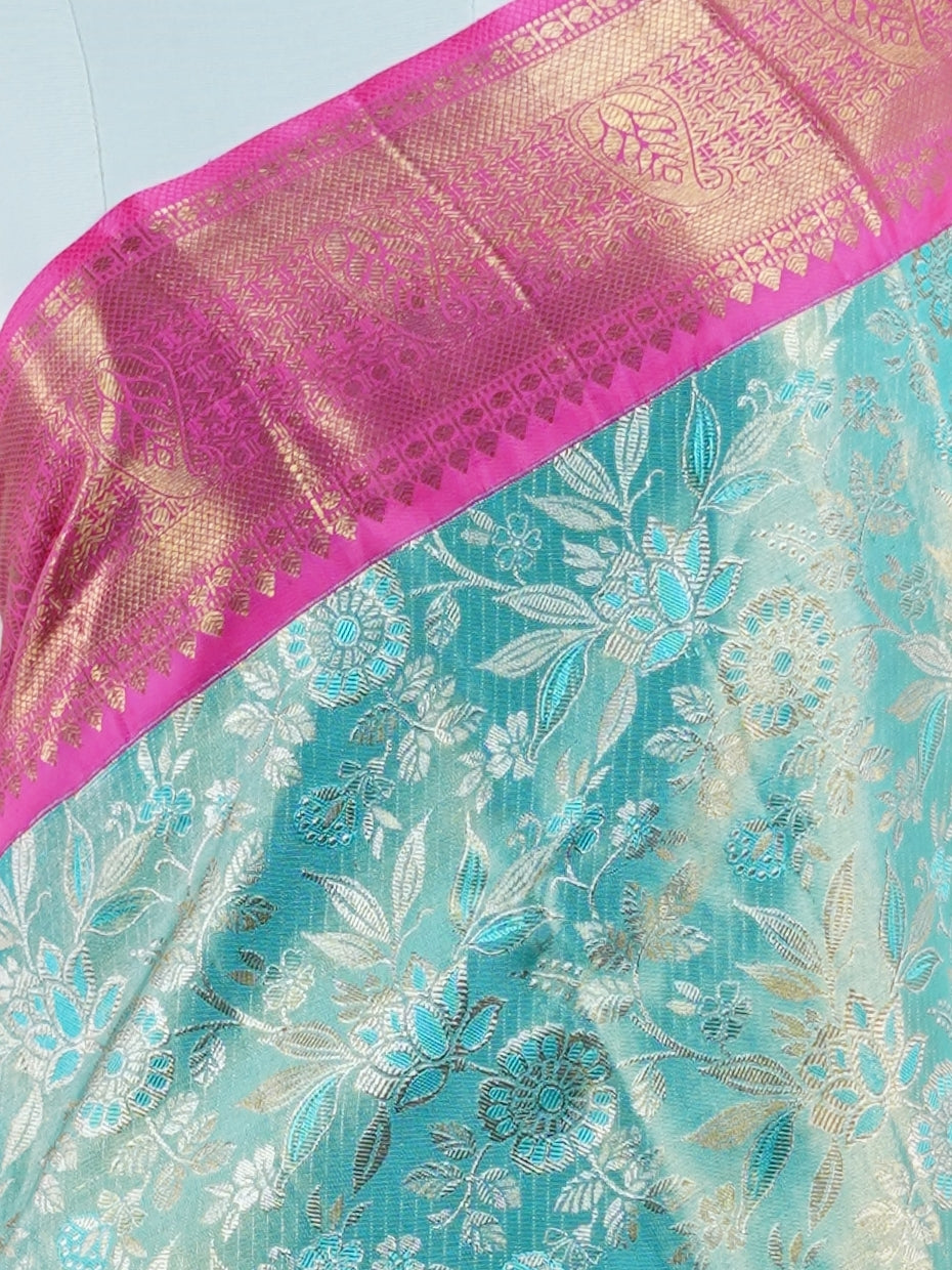 Kanchipuram Silk Turquoise 100% Pure Silk  - Manoranjitham Weaves - Handloom Store