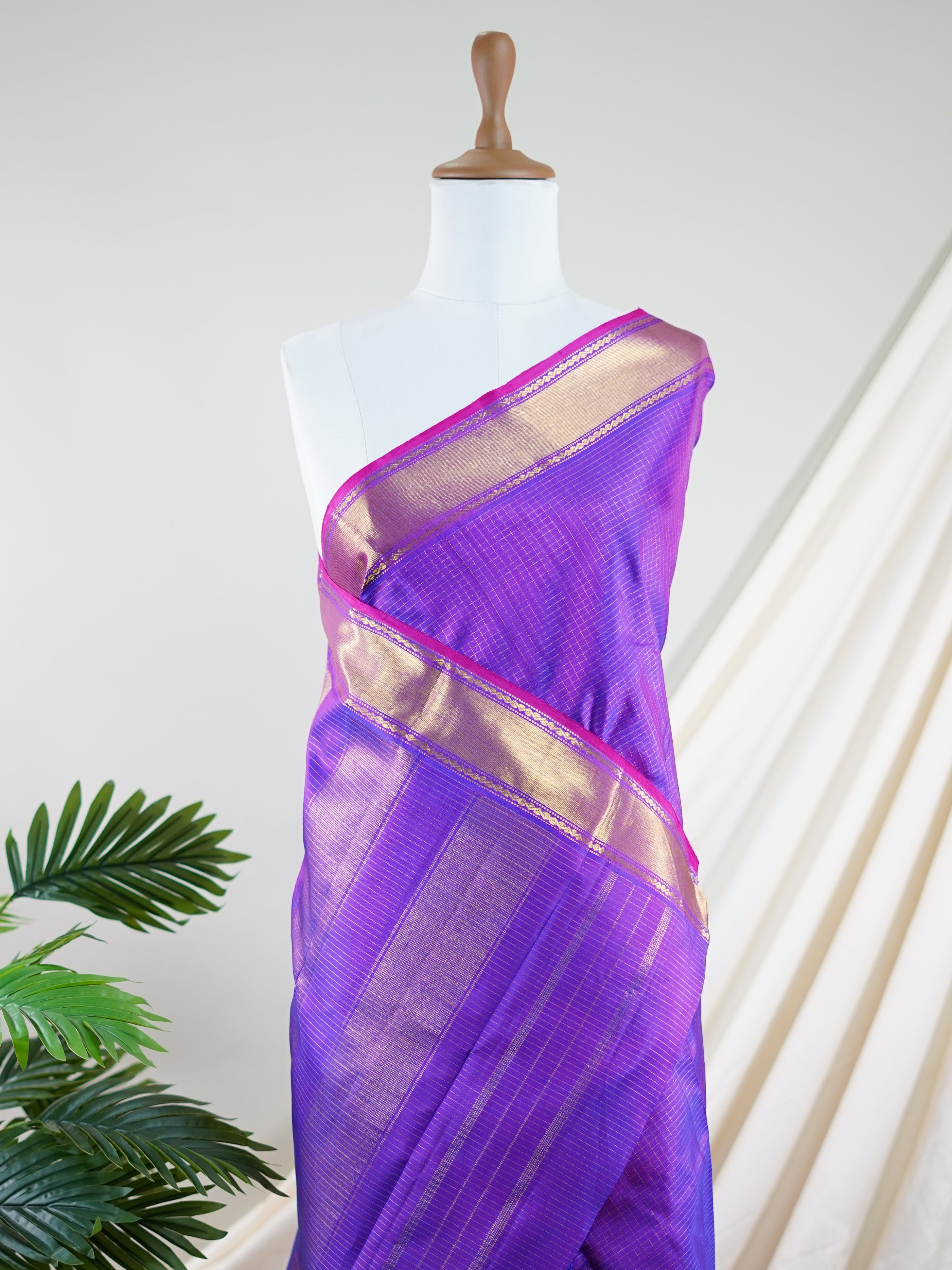 Kanchipuram Silk Purple 100% Pure Silk  - Manoranjitham Weaves - Handloom Store