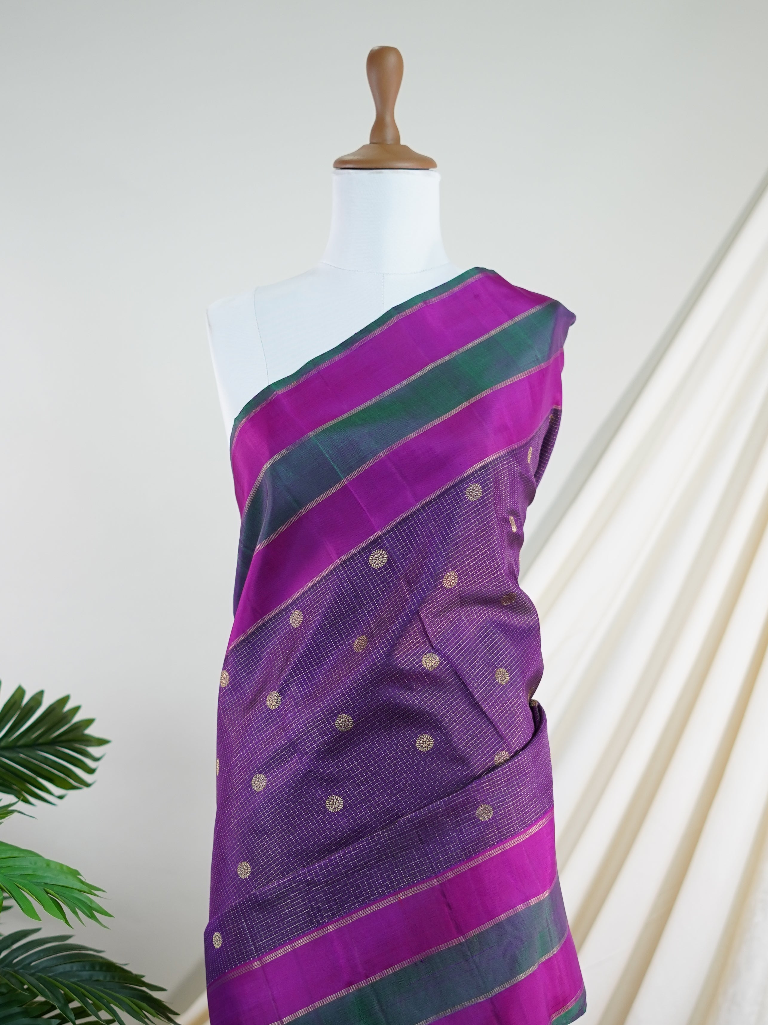 Kanchipuram Silk Brinjal 100% Pure Silk  - Manoranjitham Weaves - Handloom Store