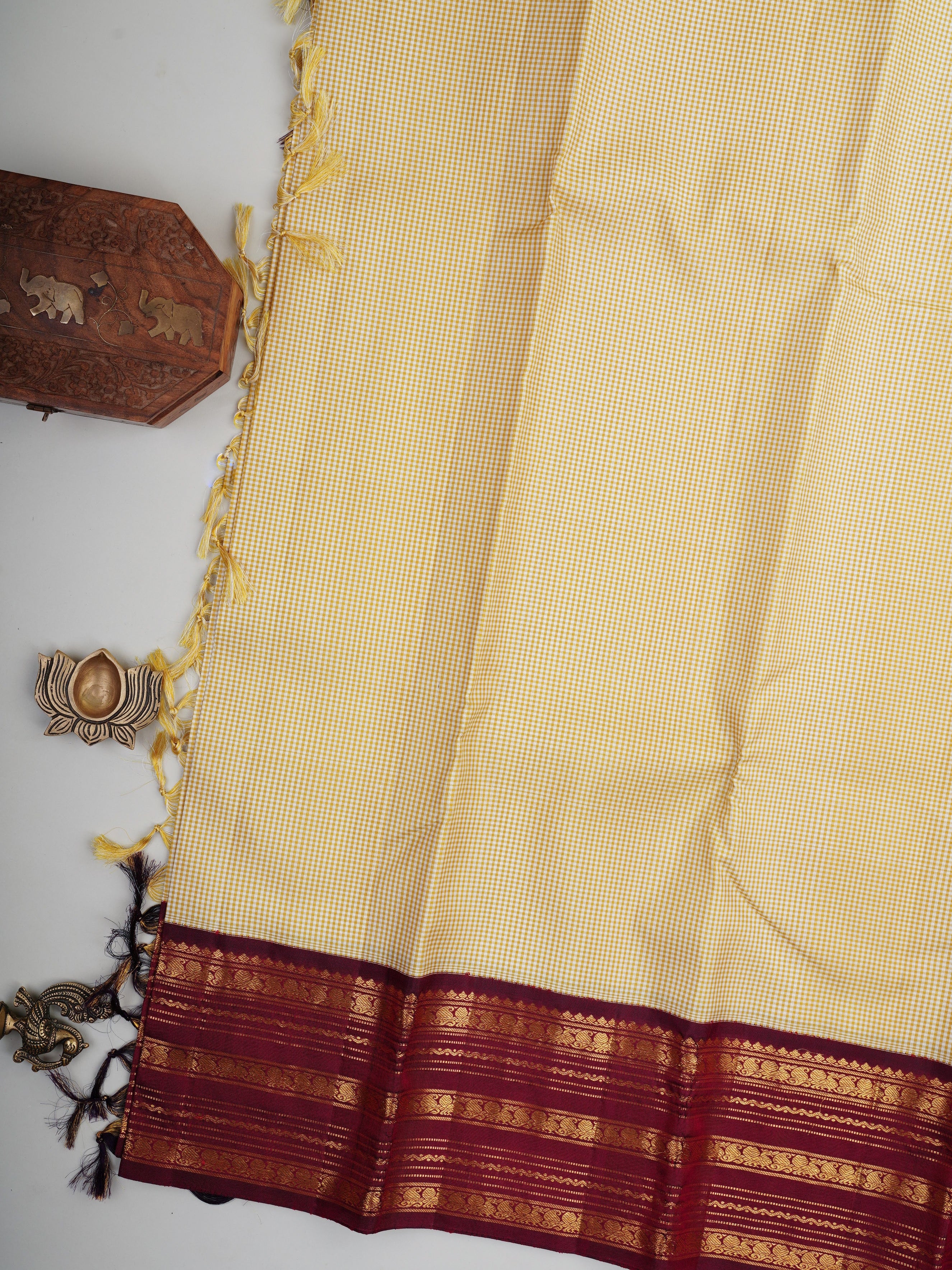 Kanchipuram Silk Cream 100% Pure Silk  Manoranjitham Weaves - Handloom Store