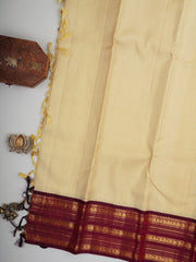 Kanchipuram Silk Cream 100% Pure Silk  Manoranjitham Weaves - Handloom Store