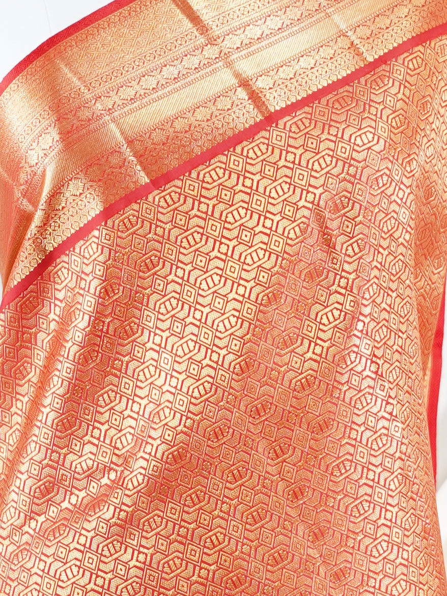 Kanchipuram Silk Red 100% Pure Silk  - Manoranjitham Weaves - Handloom Store