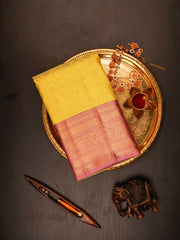 Kanchipuram Silk Yellow  100% Pure Silk  Manoranjitham Weaves - Handloom Store