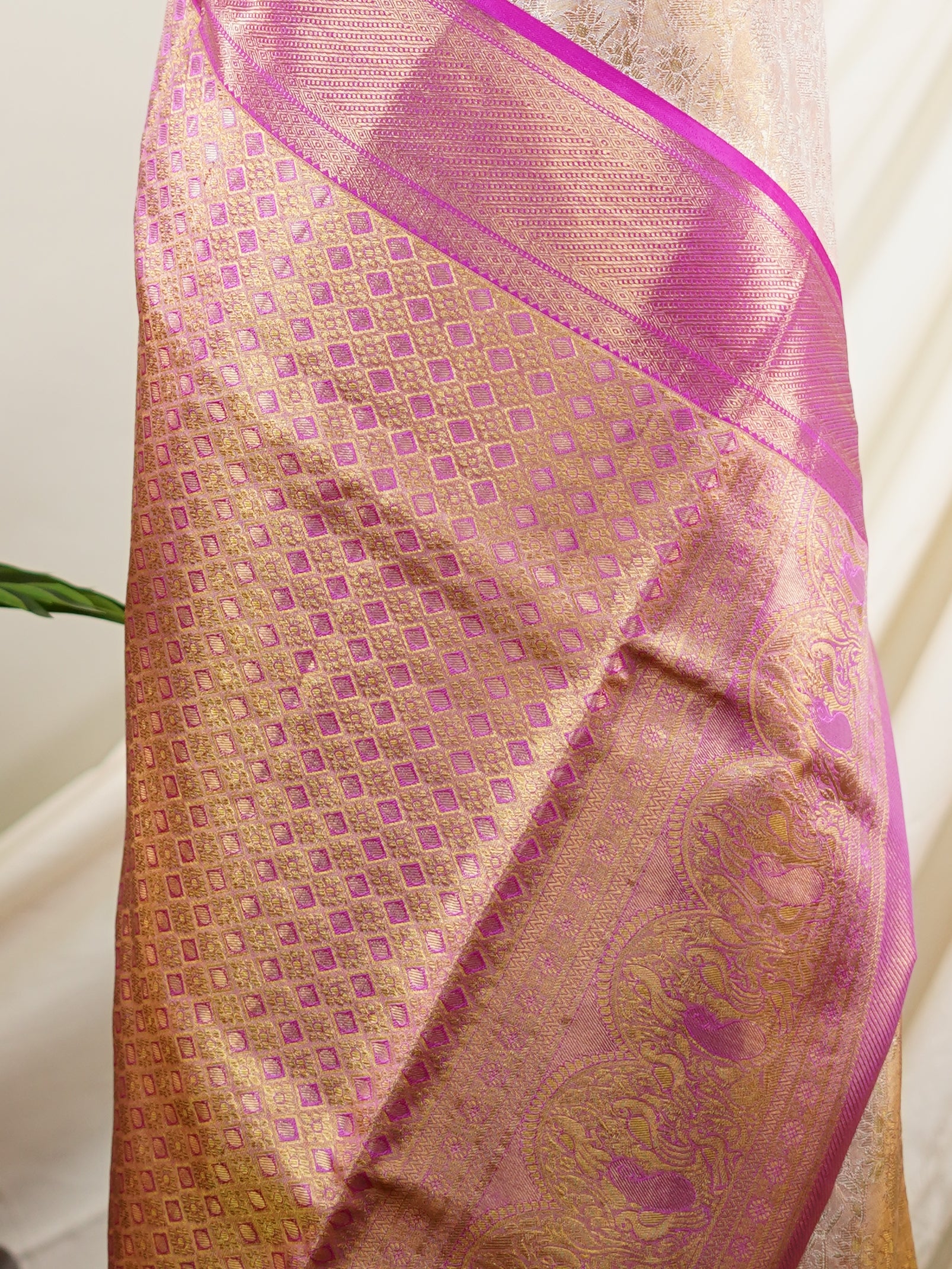 Kanchipuram Silk Light Mauve Peach 100% Pure Silk  - Manoranjitham Weaves - Handloom Store