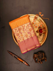 Kanchipuram Silk Yellow  100% Pure Silk 