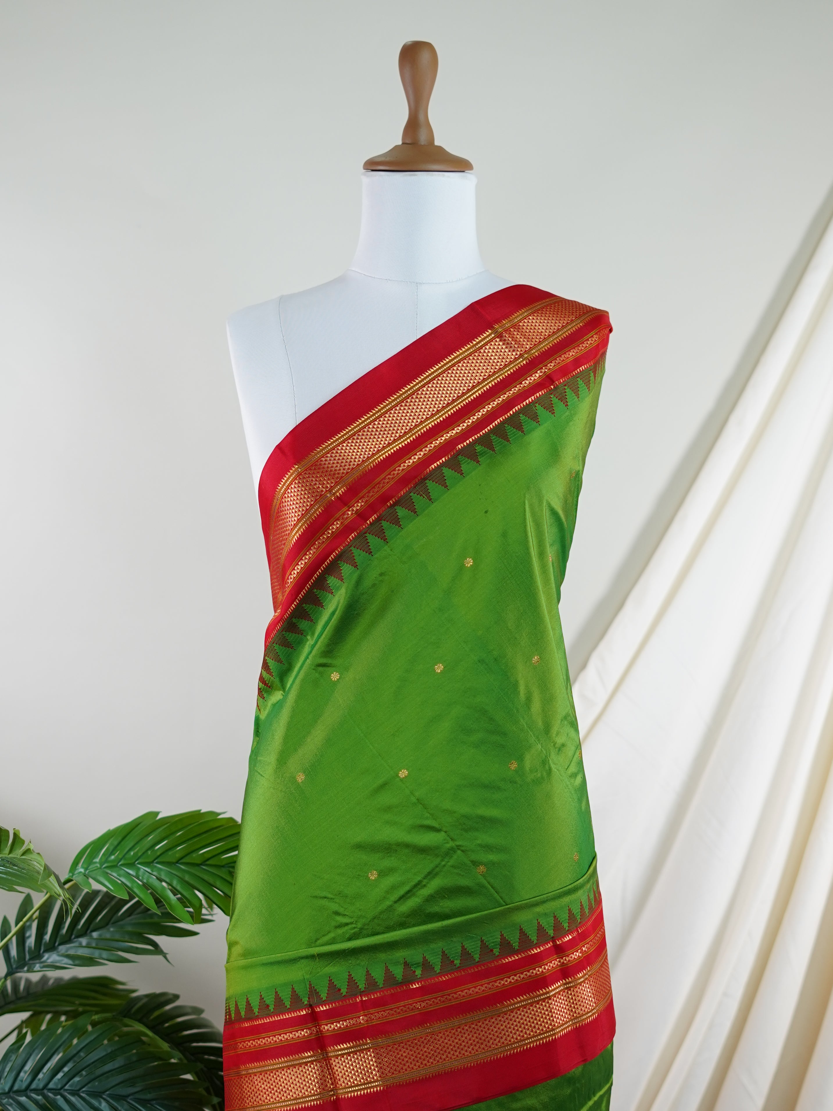 Narayanpet Green 100% Pure Silk  - Manoranjitham Weaves - Handloom Store