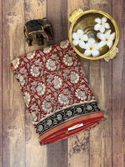 Maroon Chanderi Silk Cotton with Bagru Block Print