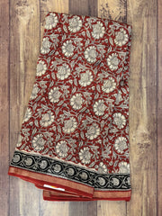 Maroon Chanderi Silk Cotton with Bagru Block Print