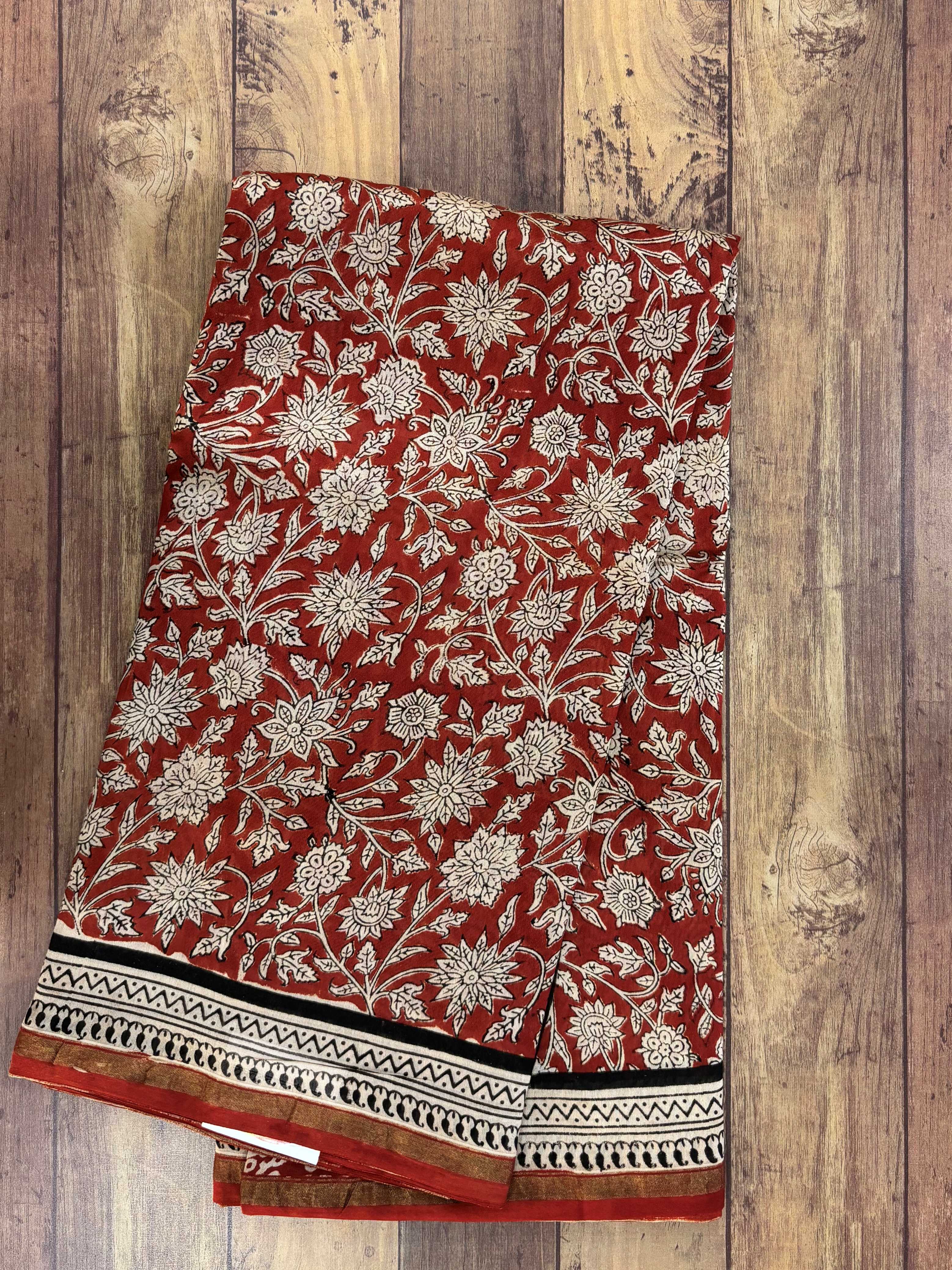 Maroon Chanderi Silk Cotton with Bagru Block Print