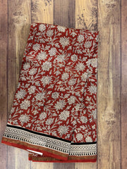 Maroon Chanderi Silk Cotton with Bagru Block Print