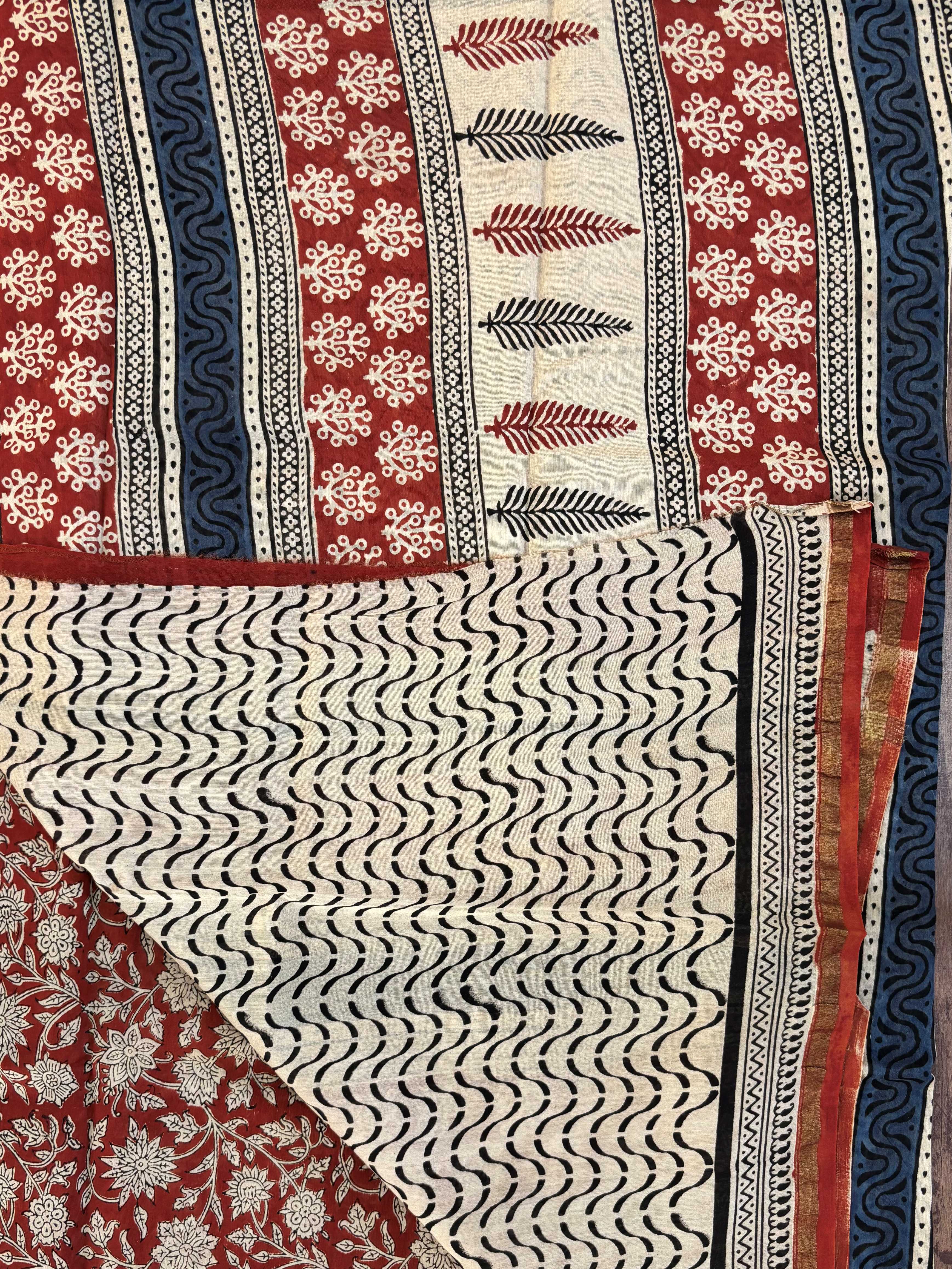 Maroon Chanderi Silk Cotton with Bagru Block Print