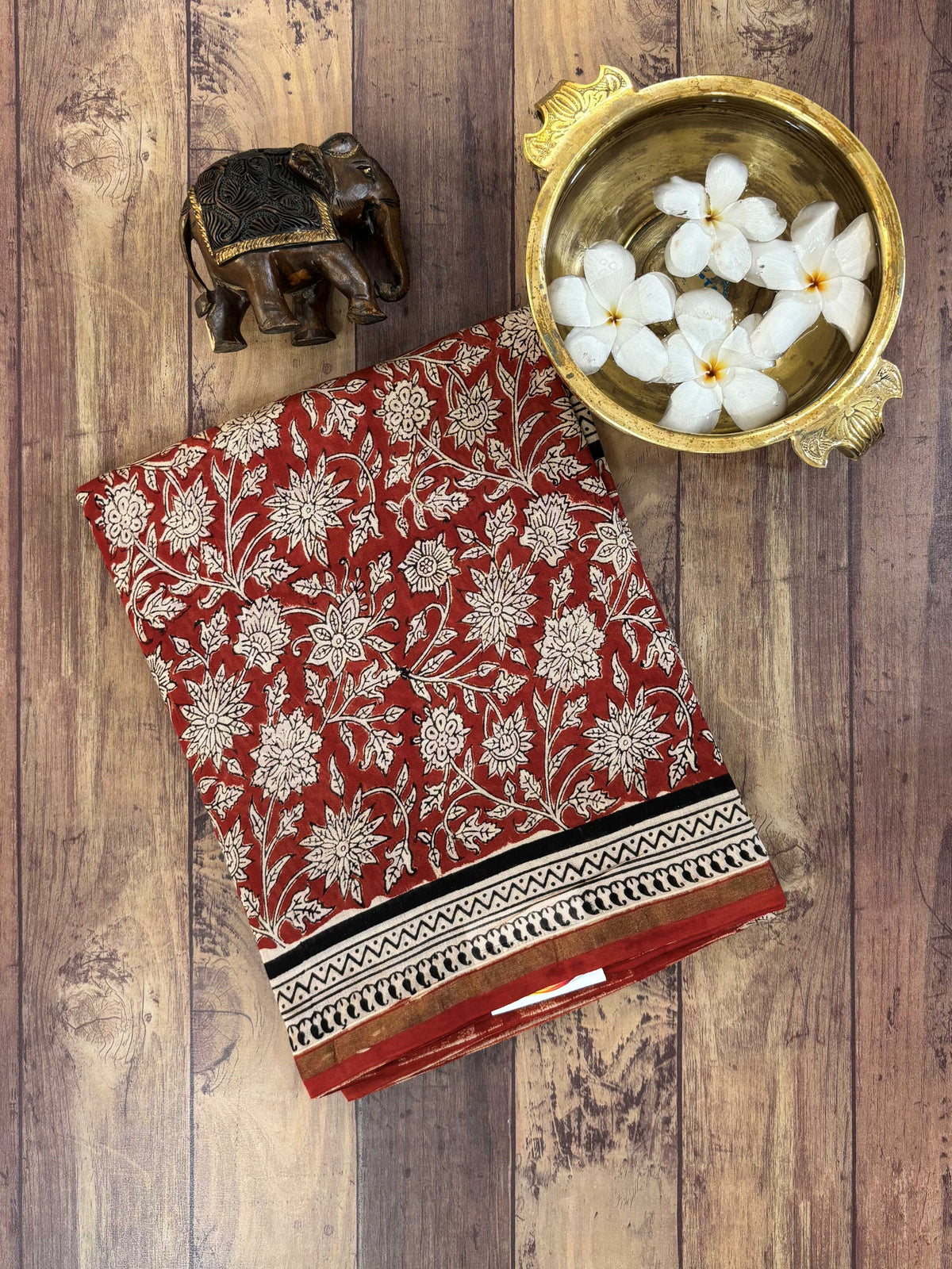 Maroon Chanderi Silk Cotton with Bagru Block Print