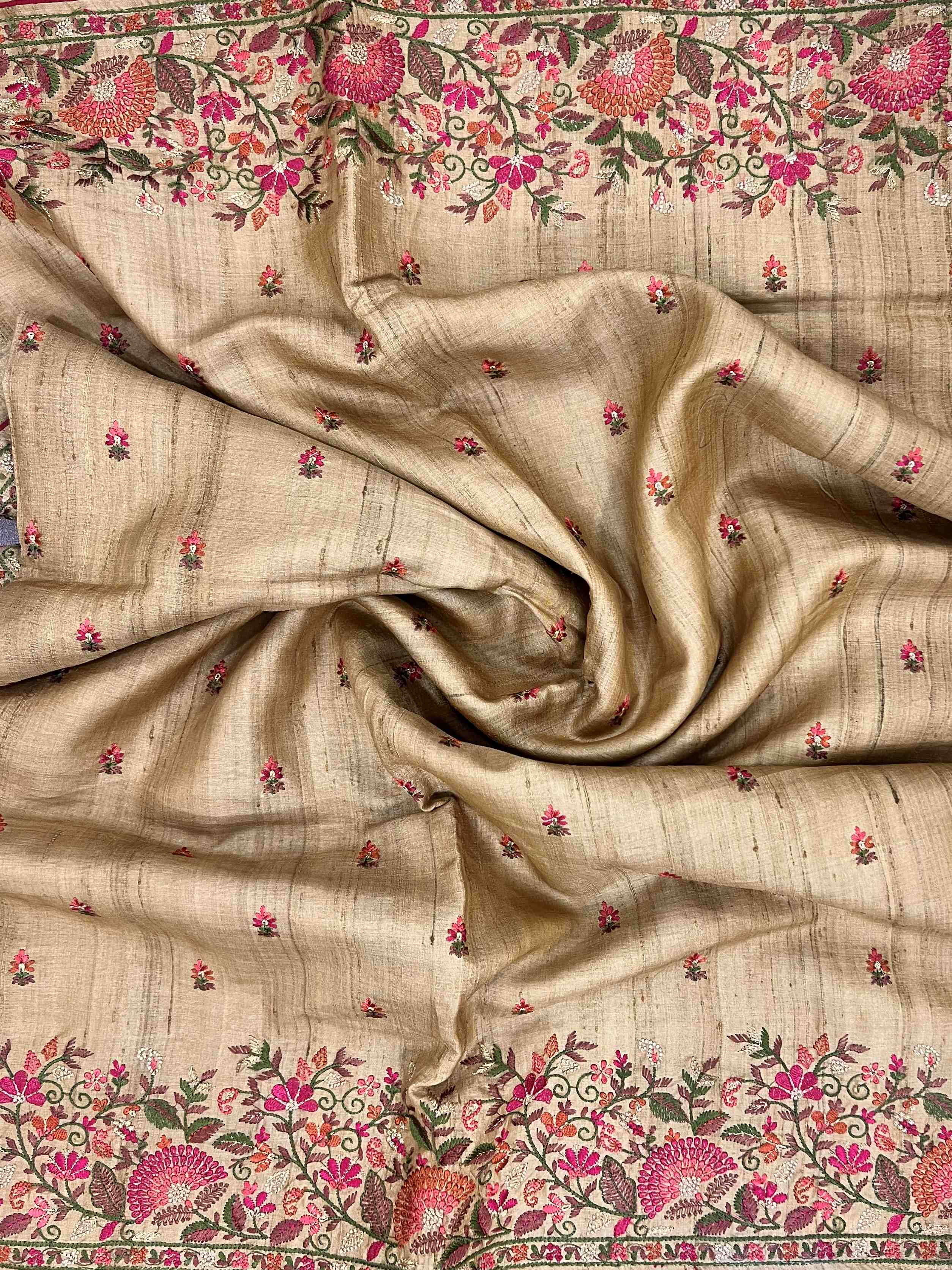 Tussar with hand embroidery