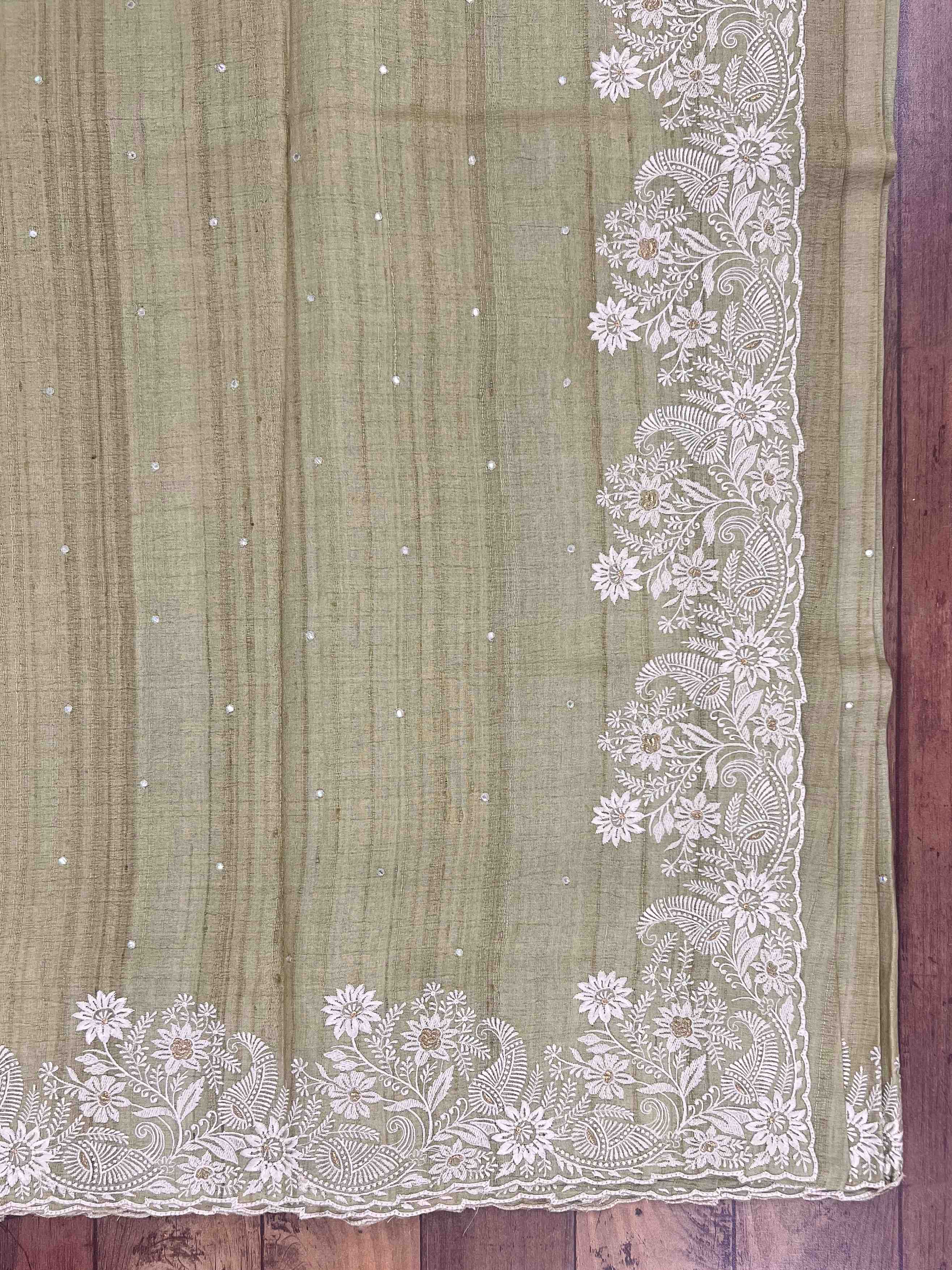 Tussar with hand embroidery  & Mirror work