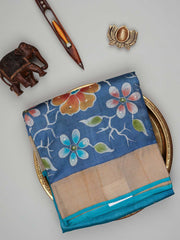 Tussars Royal Blue 100% Pure Tussar Manoranjitham Weaves - Handloom Store