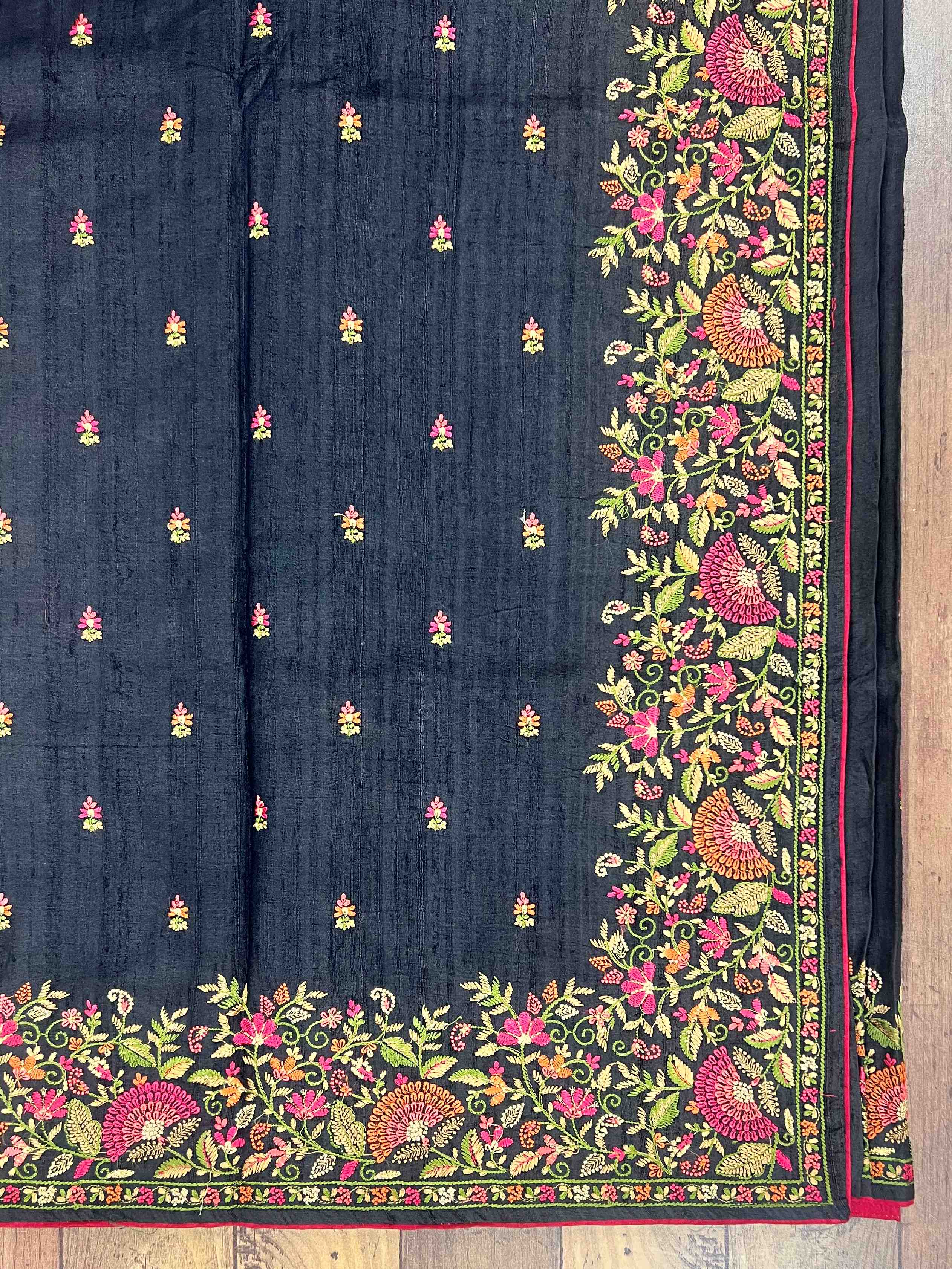 Tussar with hand embroidery