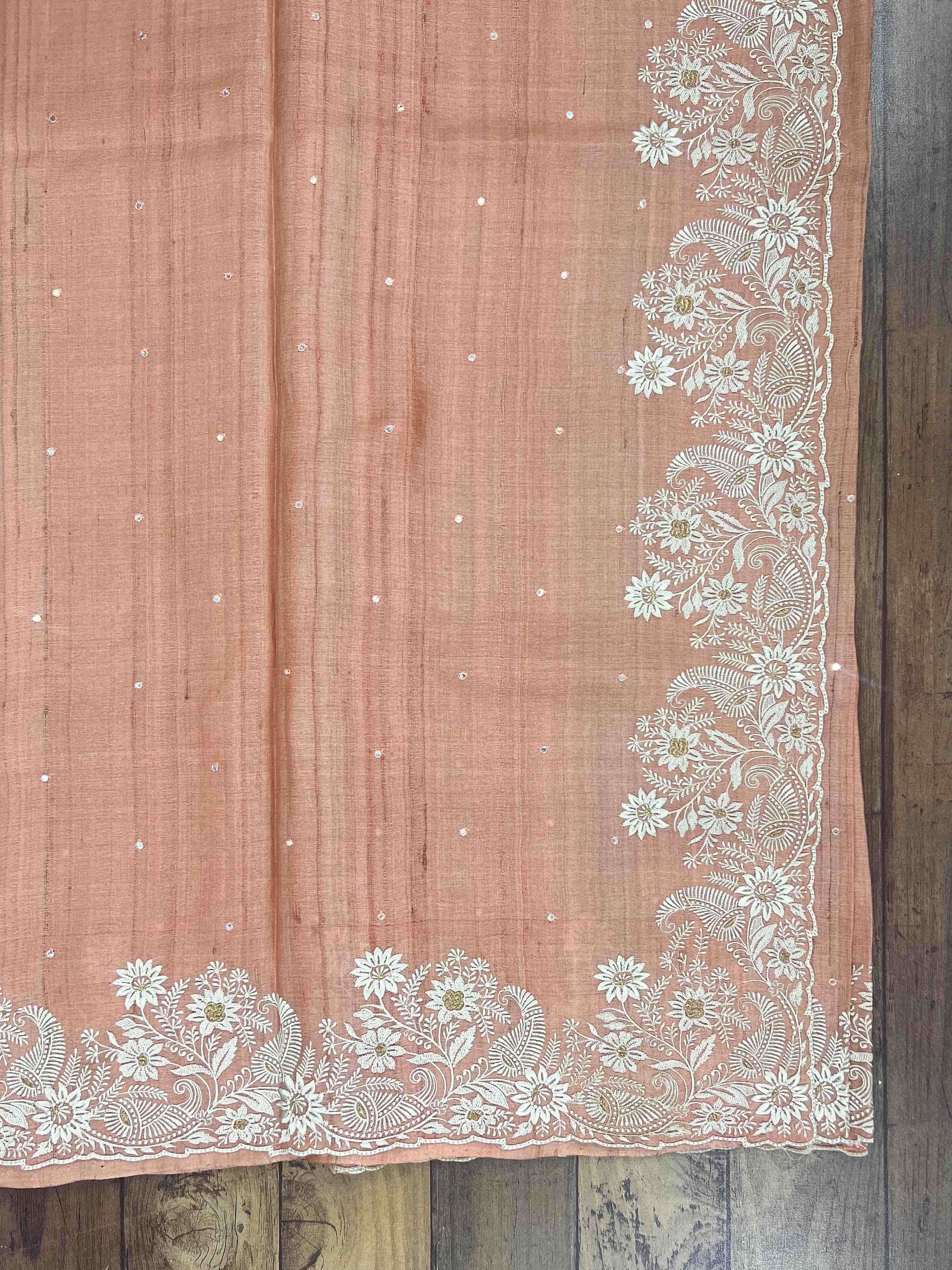 Tussar with hand embroidery  & Mirror work