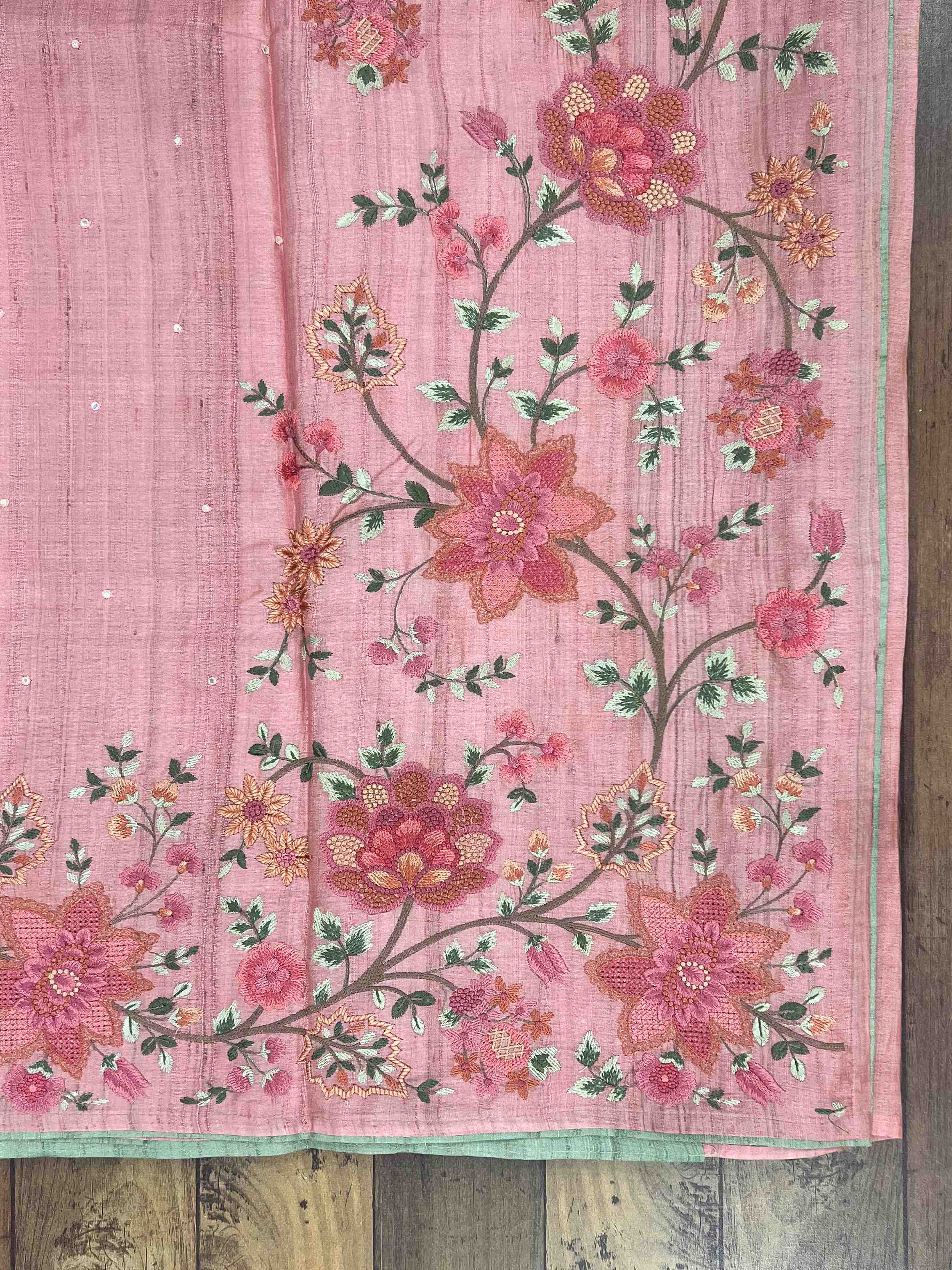 Tussar with hand embroidery  & Mirror work