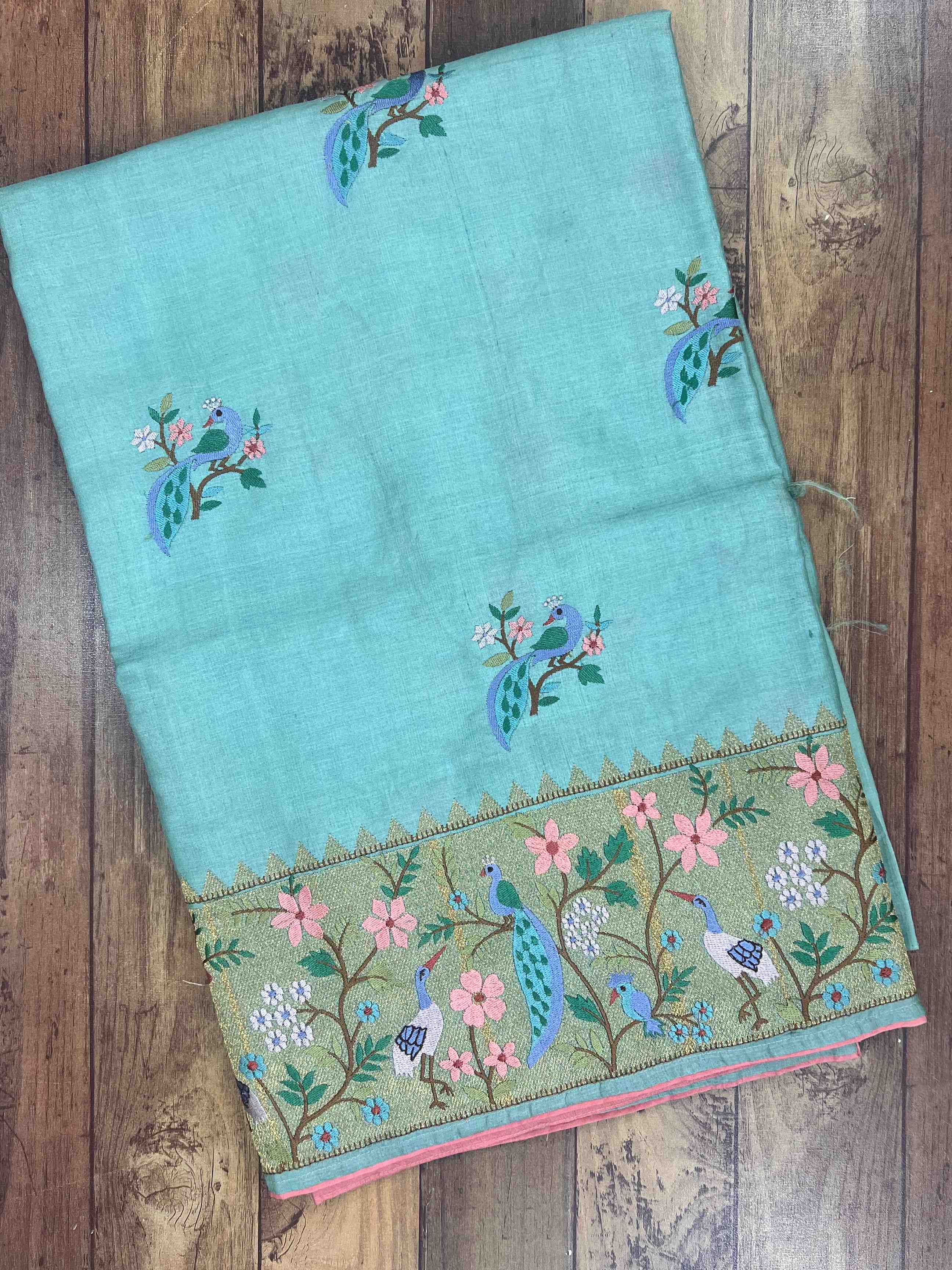 Tussar with zari border & hand embroidery