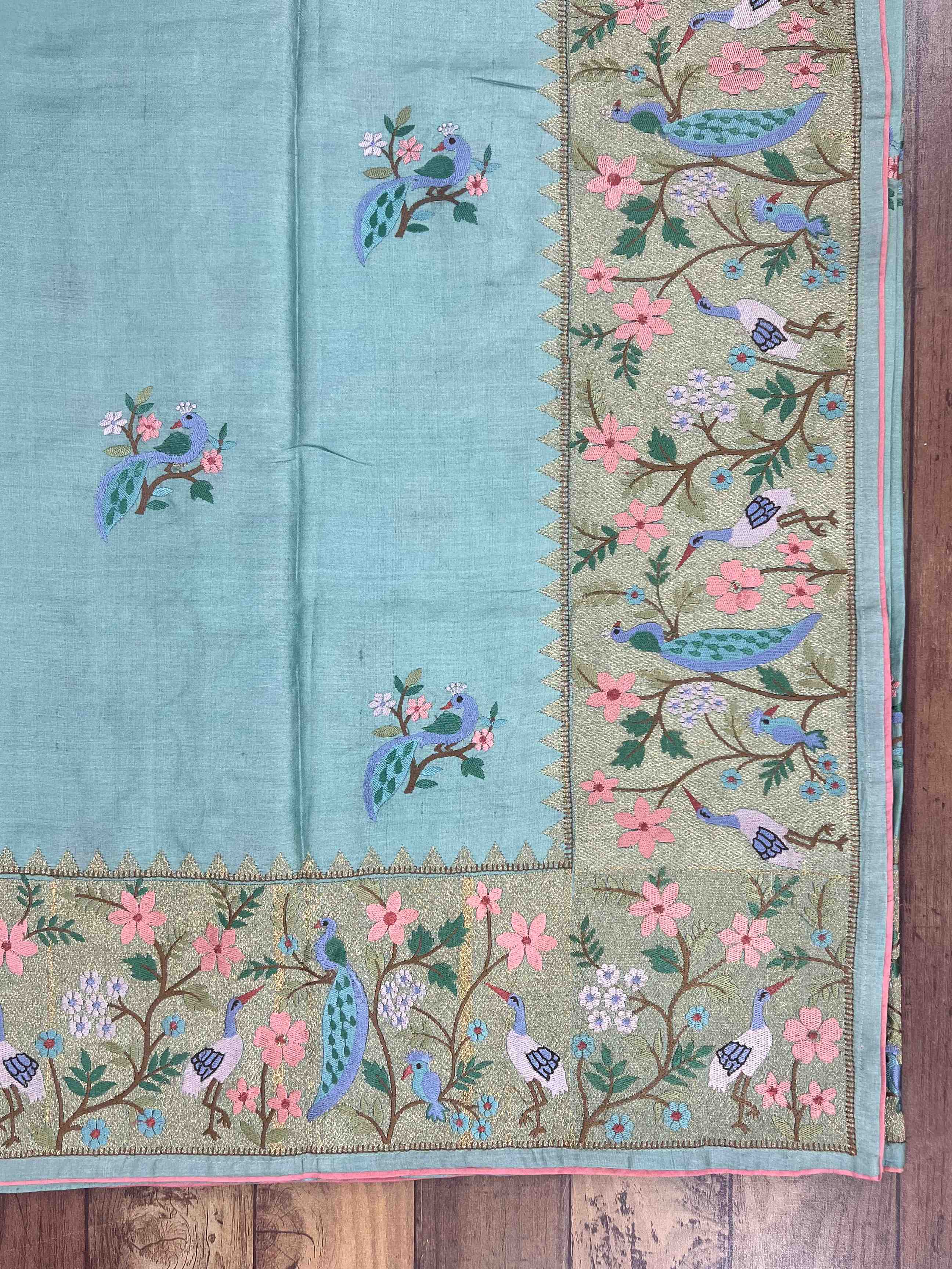 Tussar with zari border & hand embroidery