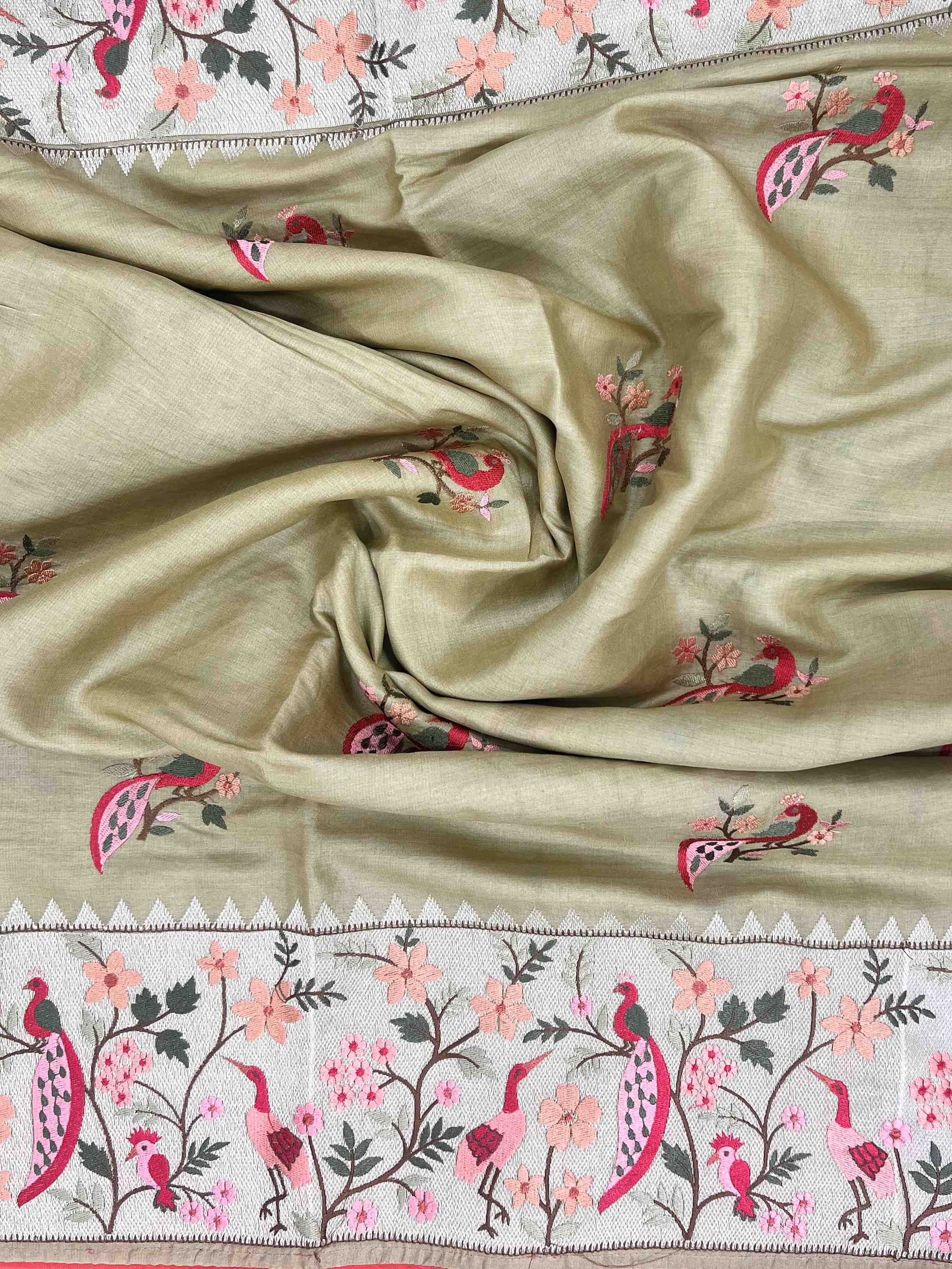 Tussar with zari border & hand embroidery