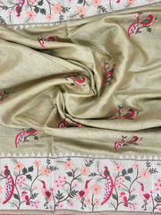 Tussar with zari border & hand embroidery